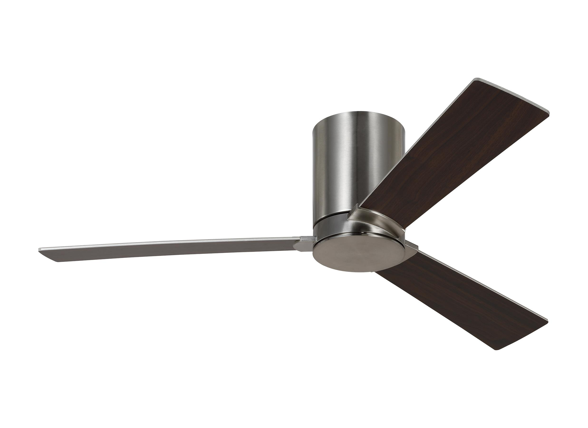 Rozzen 44 in. Modern Hugger Brushed Steel Ceiling Fan with Silver/American Walnut Blades, DC Motor and Remote