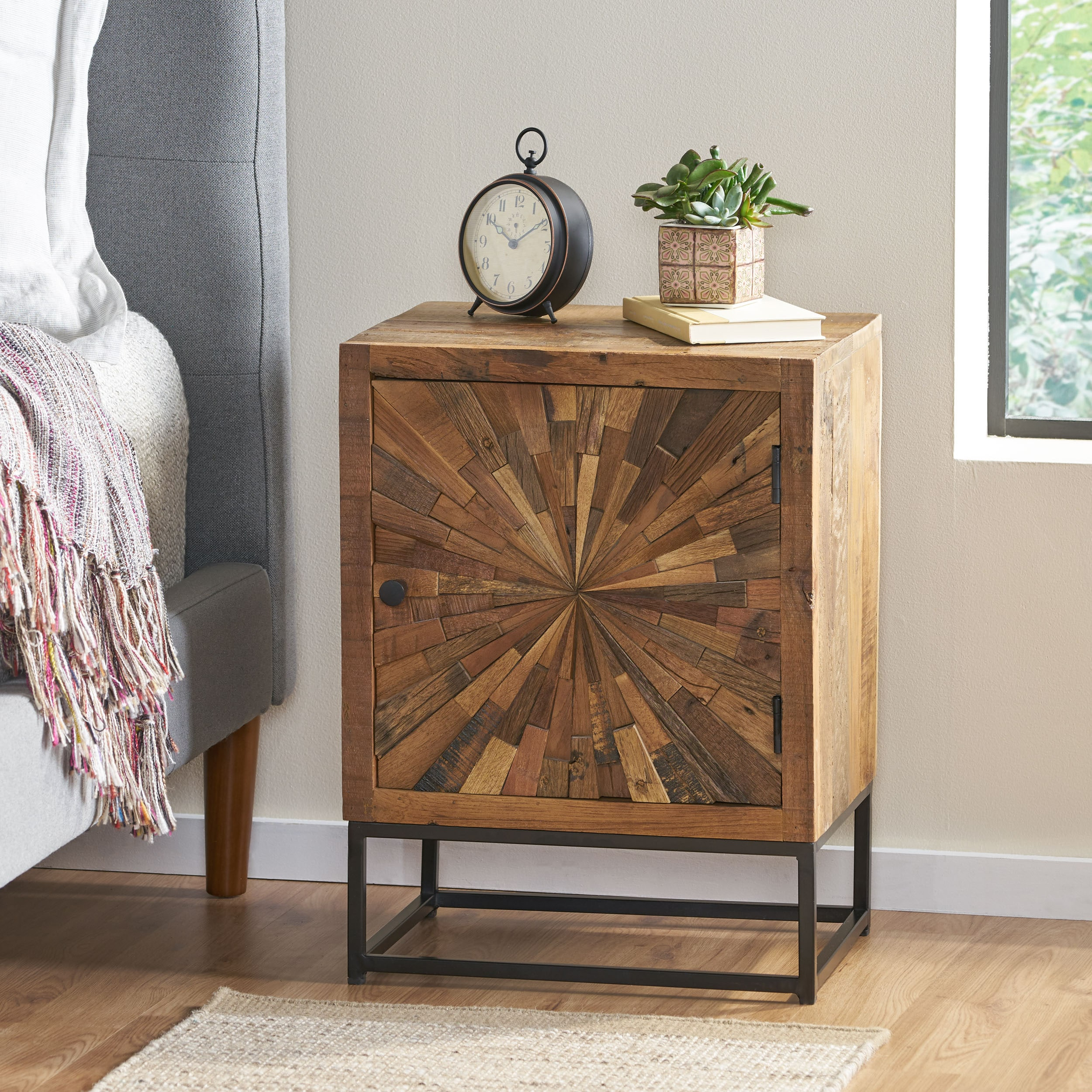 GDF Studio Temur Boho Wooden Night Stand, Natural