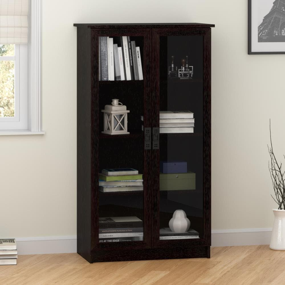 Ameriwood Home Quinton Point Black Composite 4 -Shelf Bookcase with Doors ( 29.56-in W x 53.25-in H x 15.625-in D ) Finished