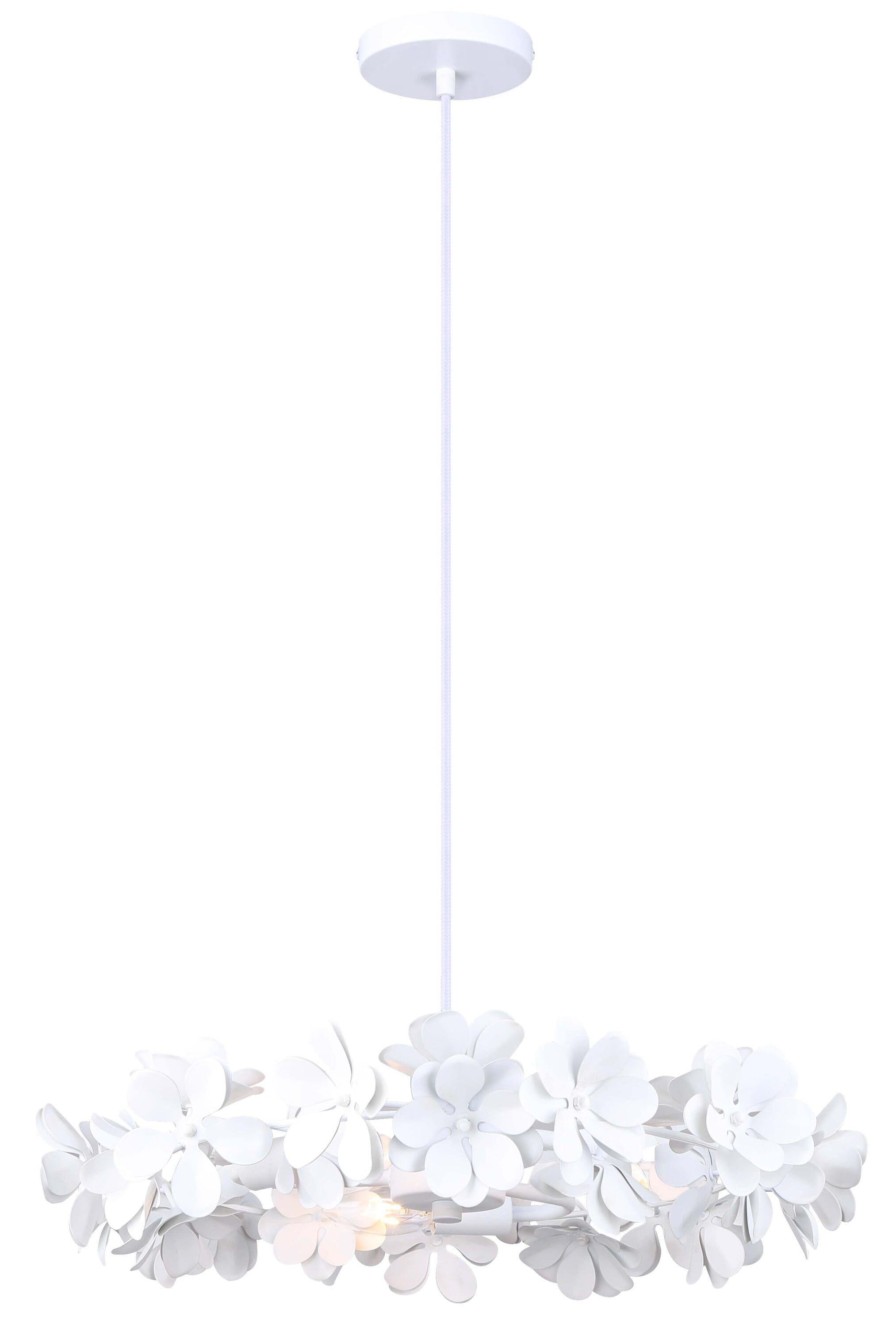 Cassia White Floral Drum 3-Light Chandelier