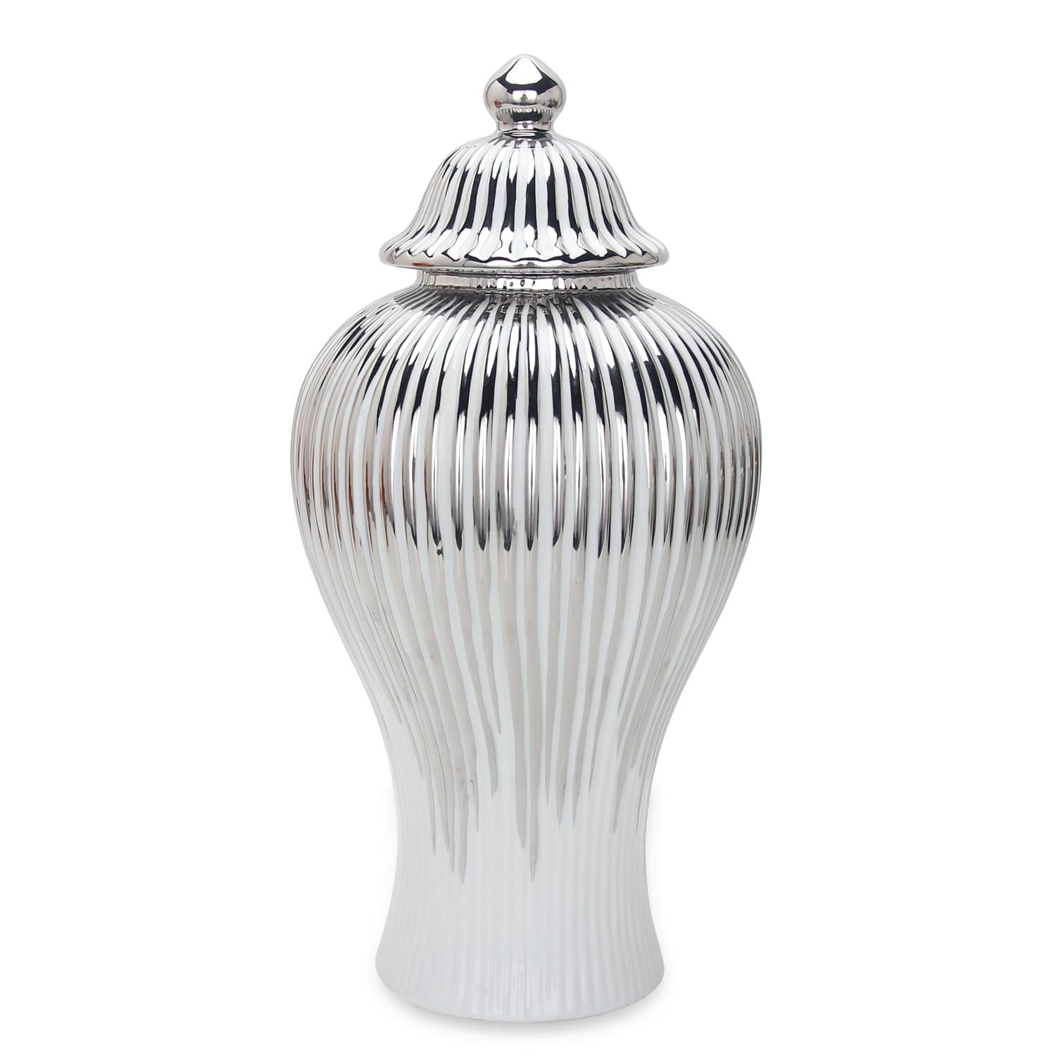 Beloved Ceramic White and Silver Ginger Jar Vase with Lid