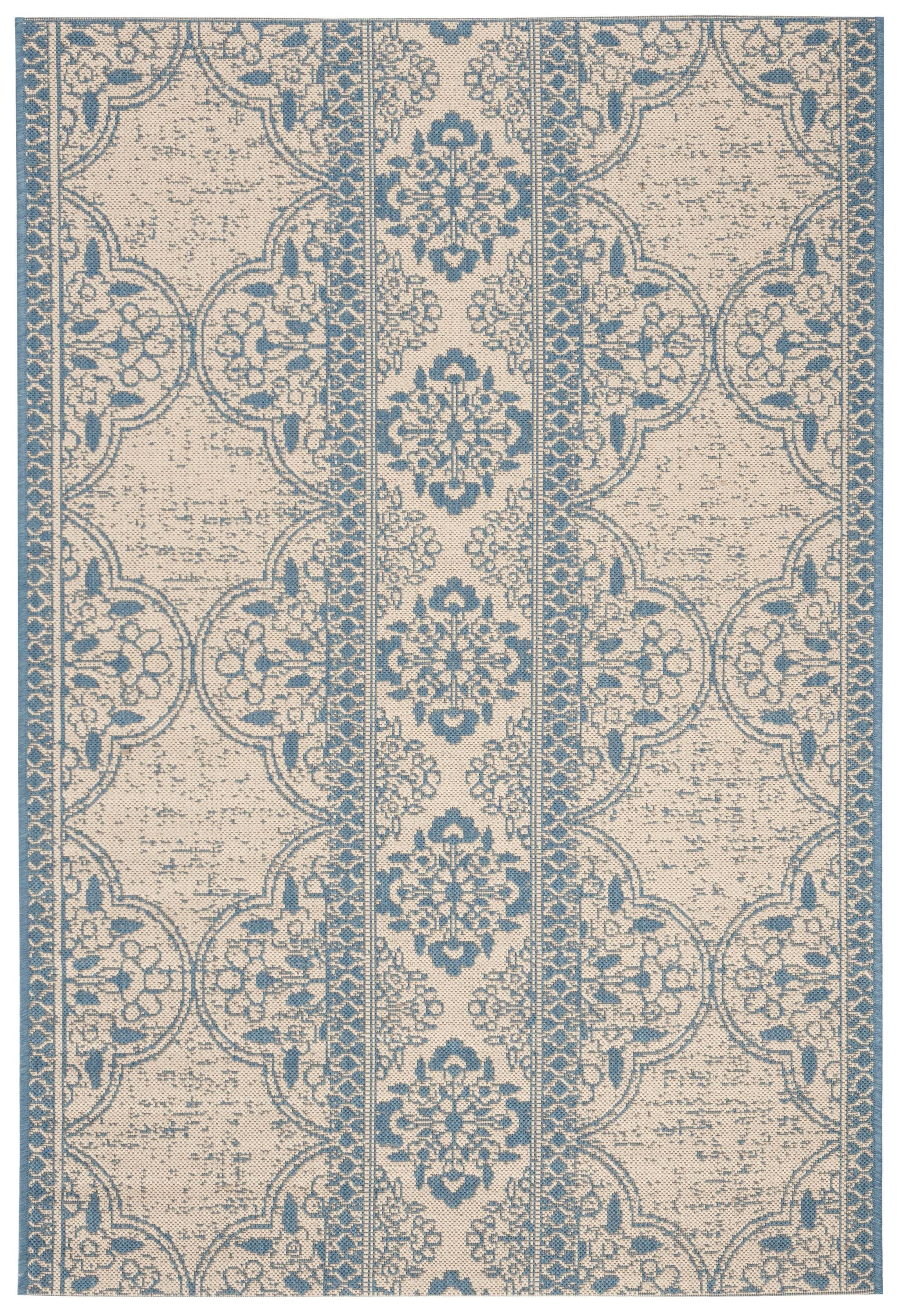 SAFAVIEH Beach House Kiaran Southwestern Indoor/Outdoor Area Rug Blue/Cream, 5'3" x 7'6"