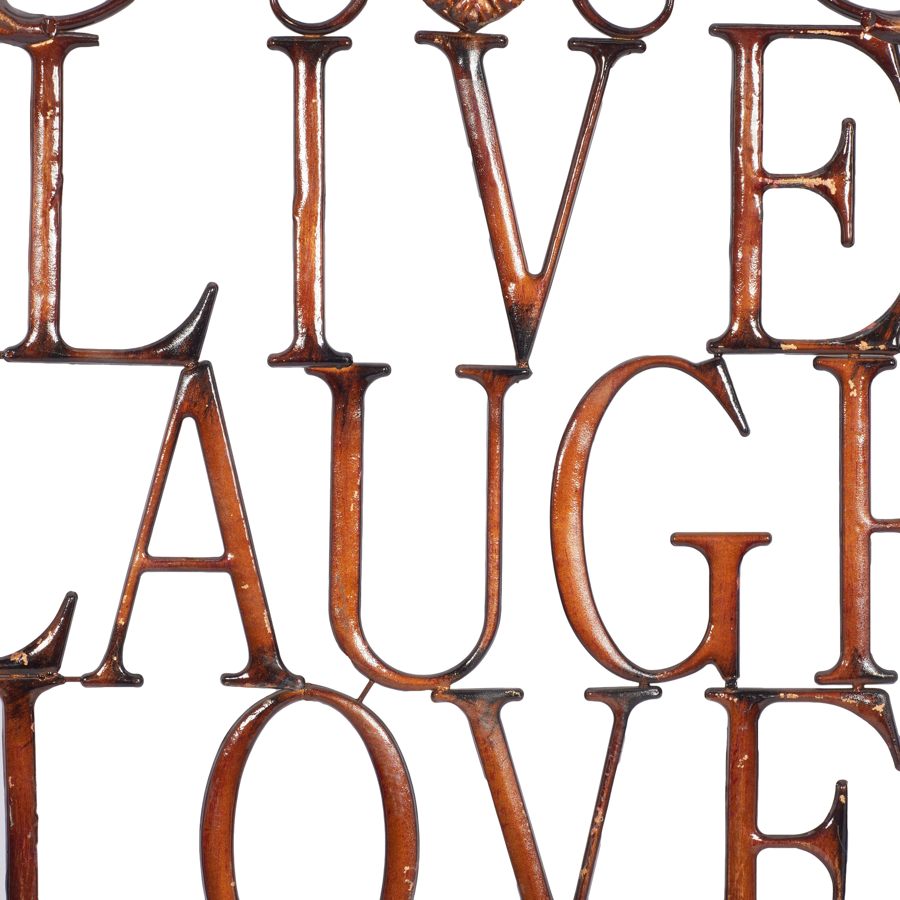 Deco 79 Metal Sign Live Love Laugh Wall Decor with Scrollwork, 21" x 1" x 28", Brown