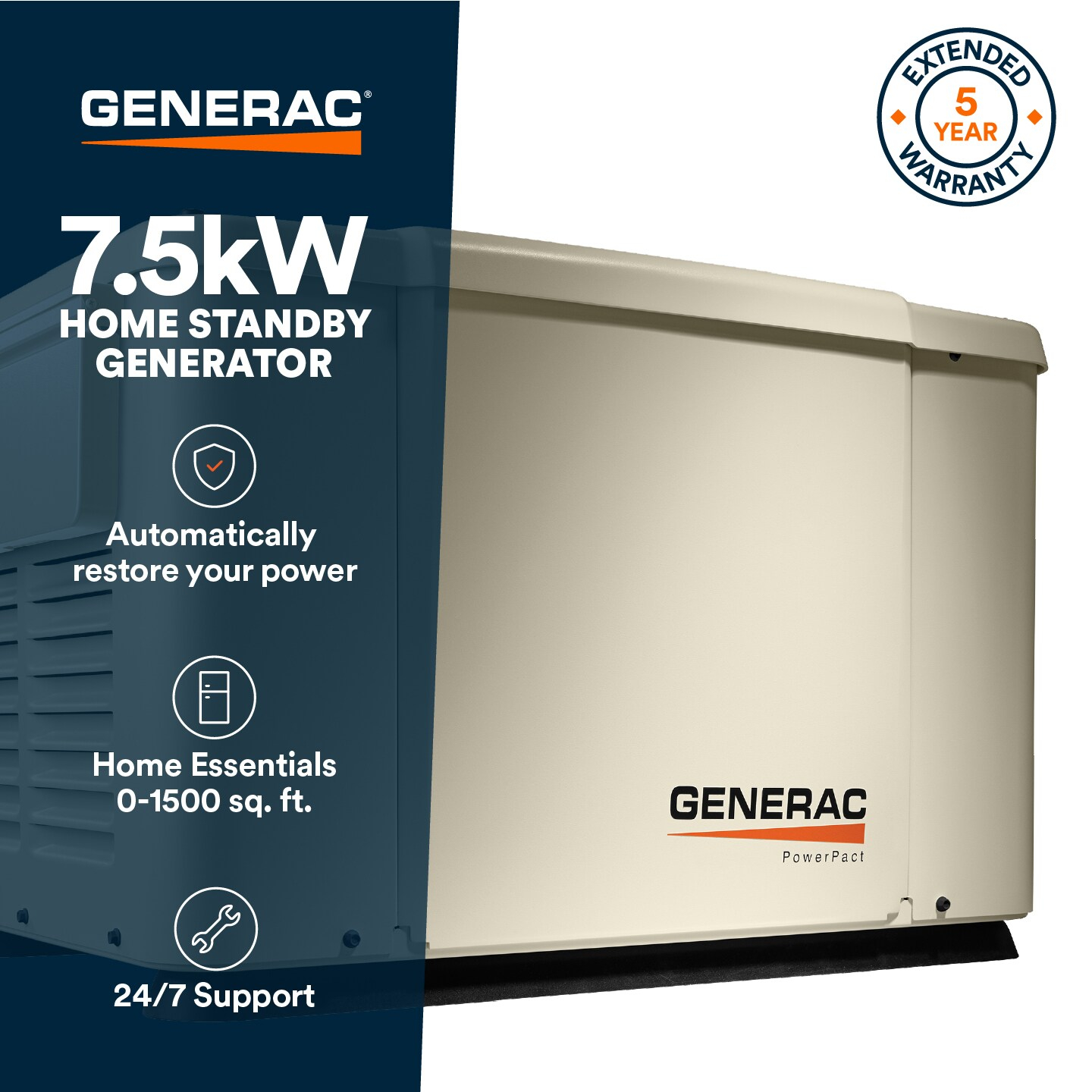 Generac 7.5kW Bisque Steel Standby Generator with Transfer Switch