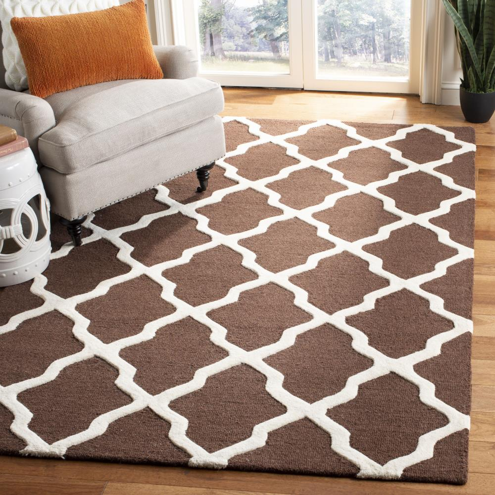 SAFAVIEH Cambridge Liam Geometric Wool Area Rug, Dark Brown/Ivory, 9' x 12'