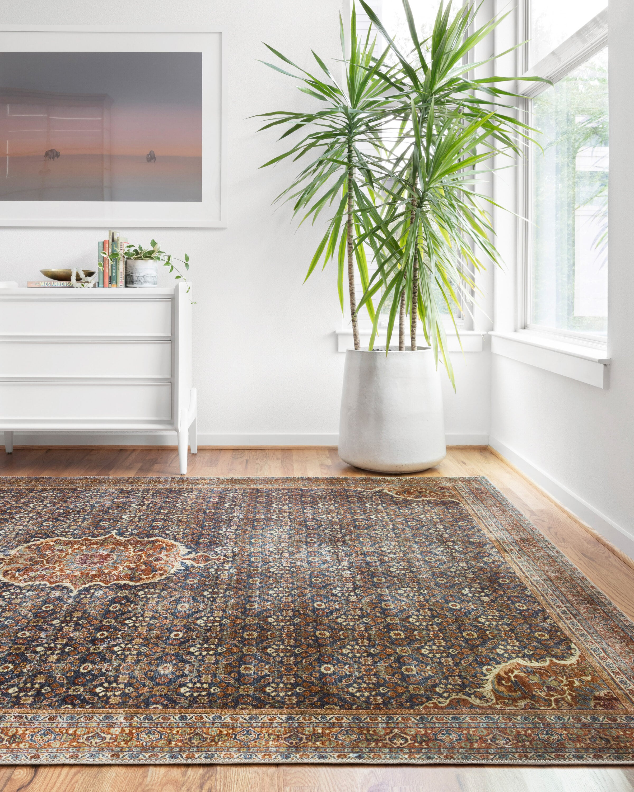 Loloi II Layla Printed Oriental Distressed Cobalt Blue / Spice Area Rug
