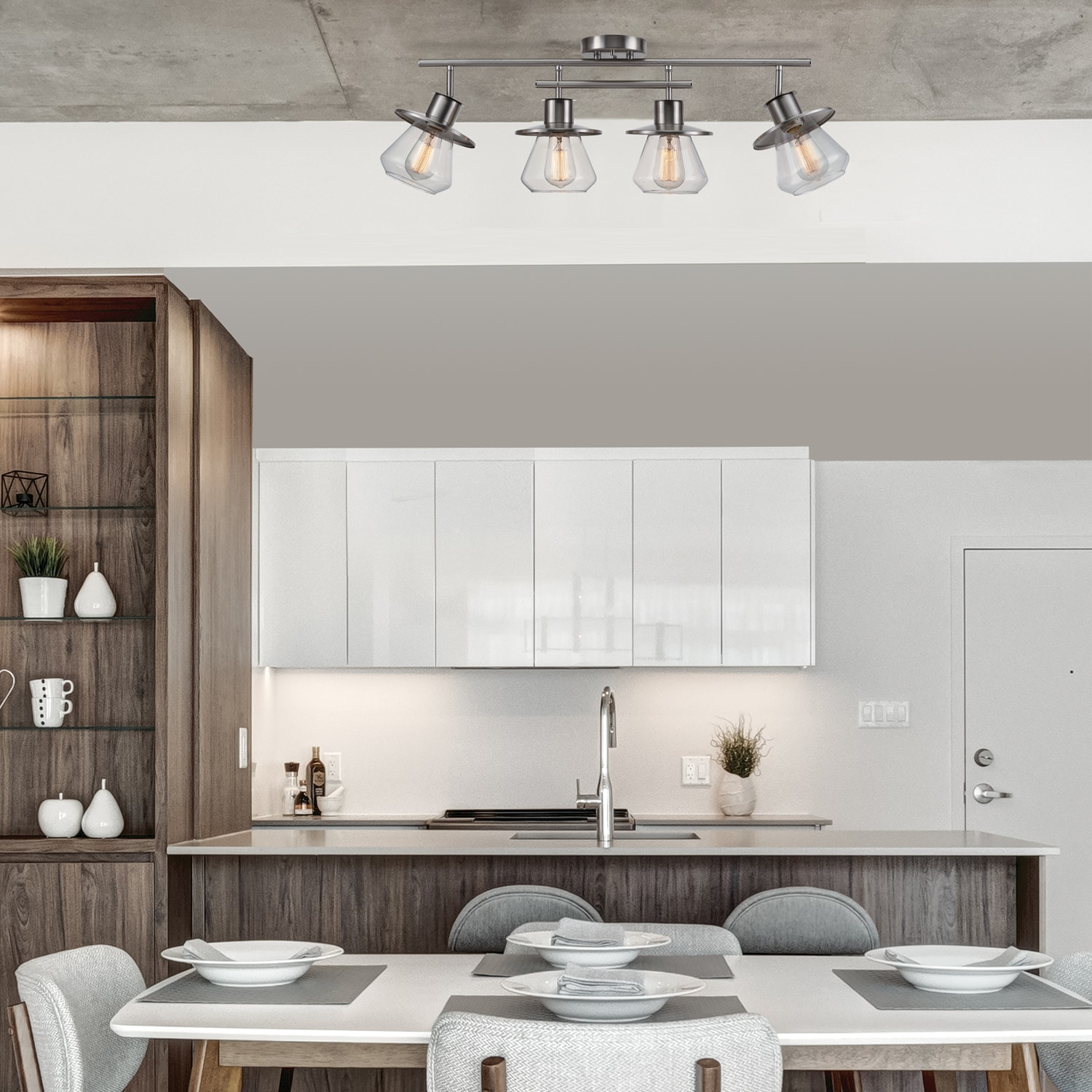 Globe Electric Nate 4-Light Brushed Nickel Track Lighting Kit with Clear Glass Shades, 57504