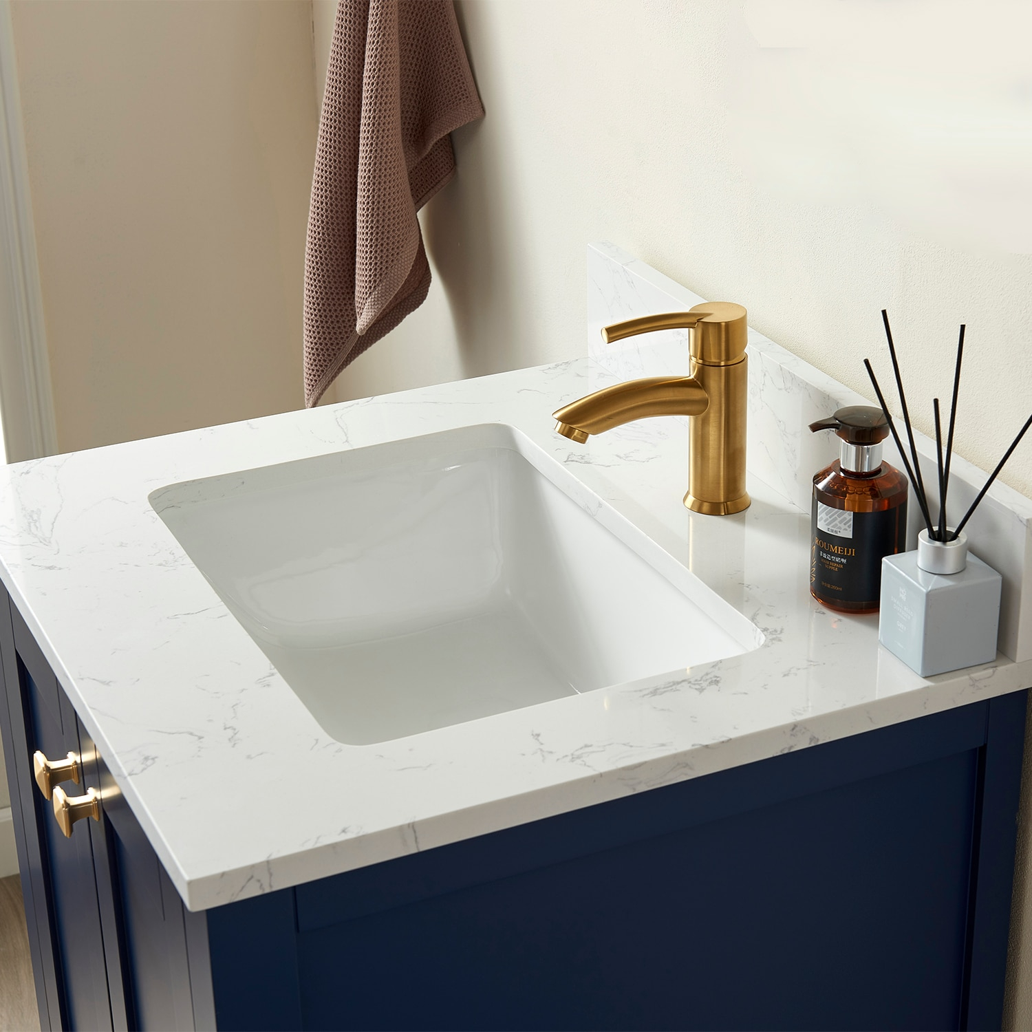 Shannon 24" Single Sink Bathroom Vanity White Stone Top in Blue No Mirror