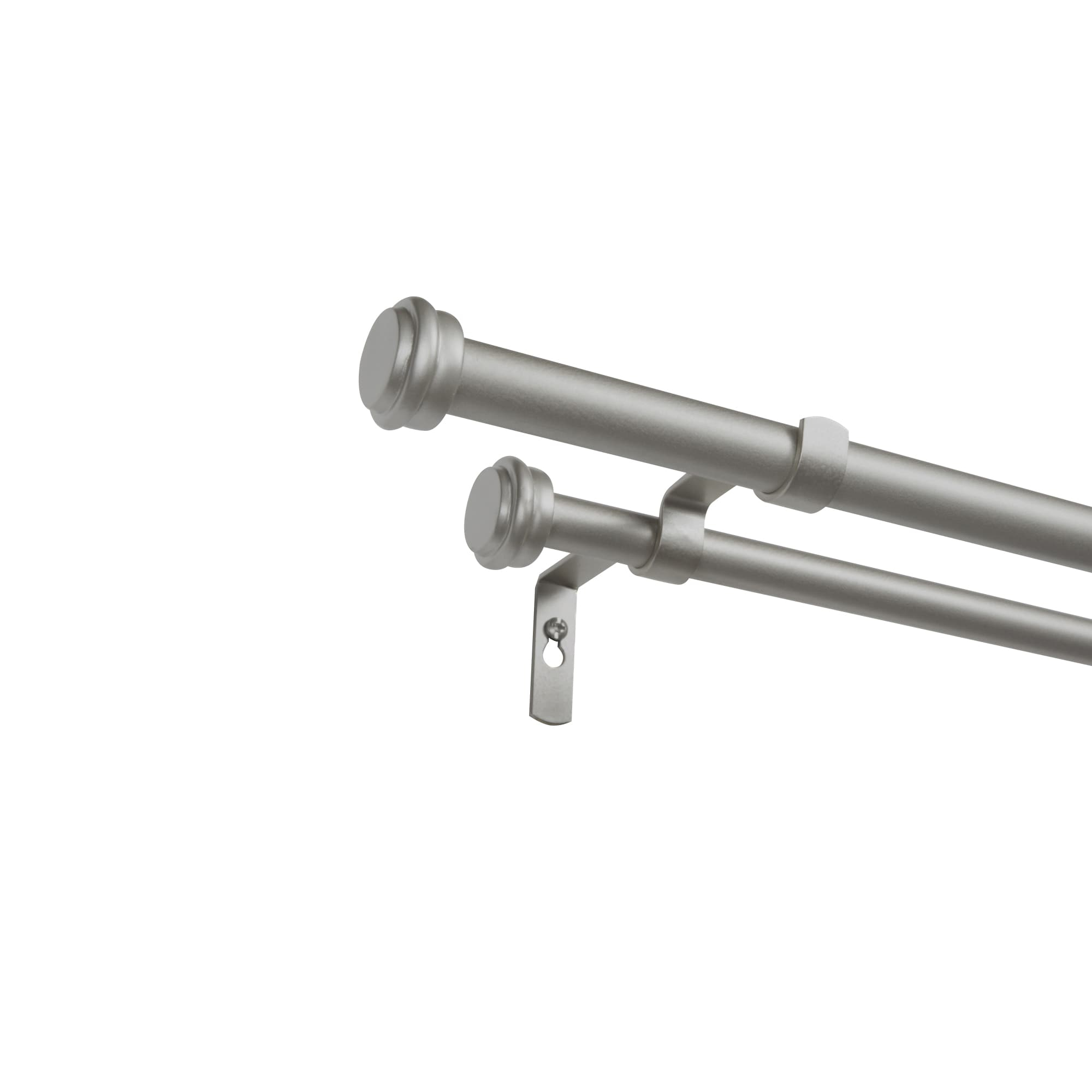 Exclusive Home Topper Double Curtain Rod and Finial Set, Matte Silver, 66"-120"