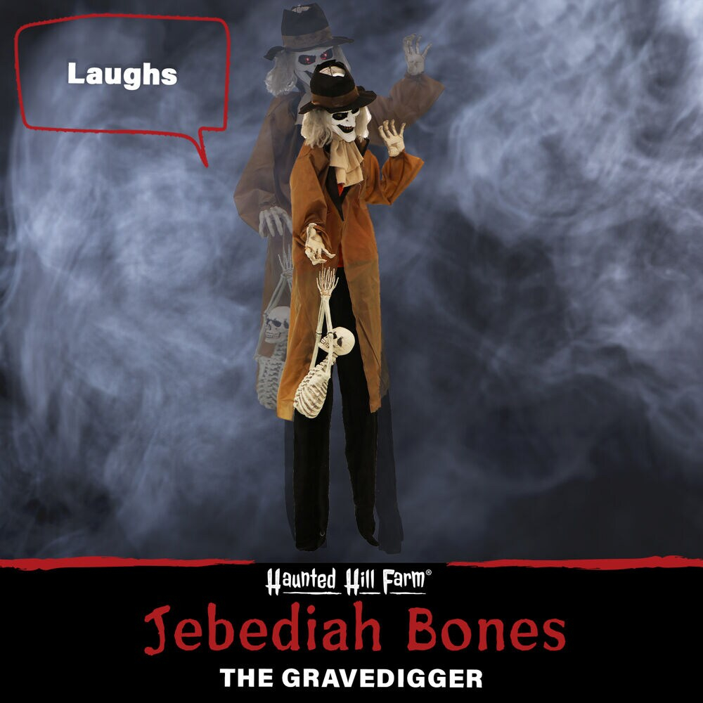 Haunted Hill Farm 5.25 ft. 3.5 lbs Animatronic Gravekeeper Halloween Decoration, Multicolor, HHGRVKPR-1FLSA