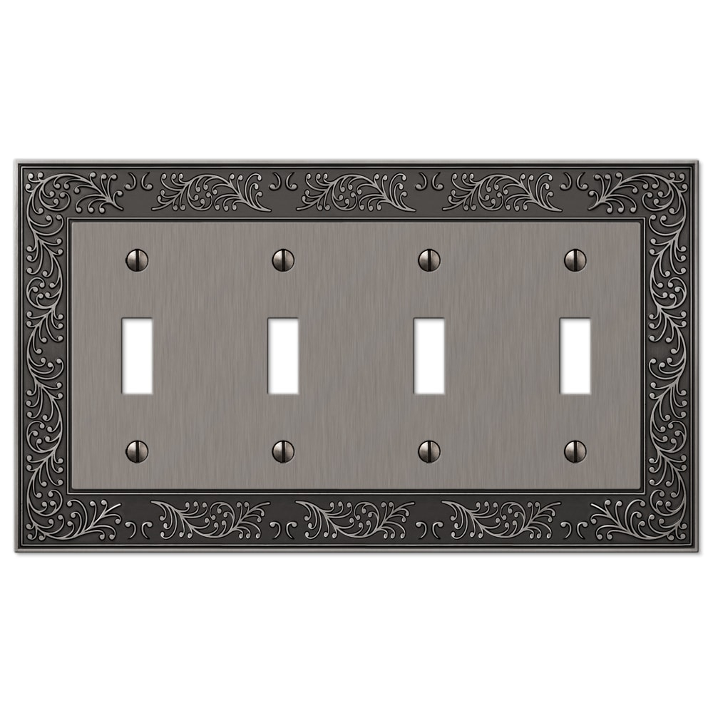 English Garden 4 Gang Toggle Metal Wall Plate - Antique Nickel