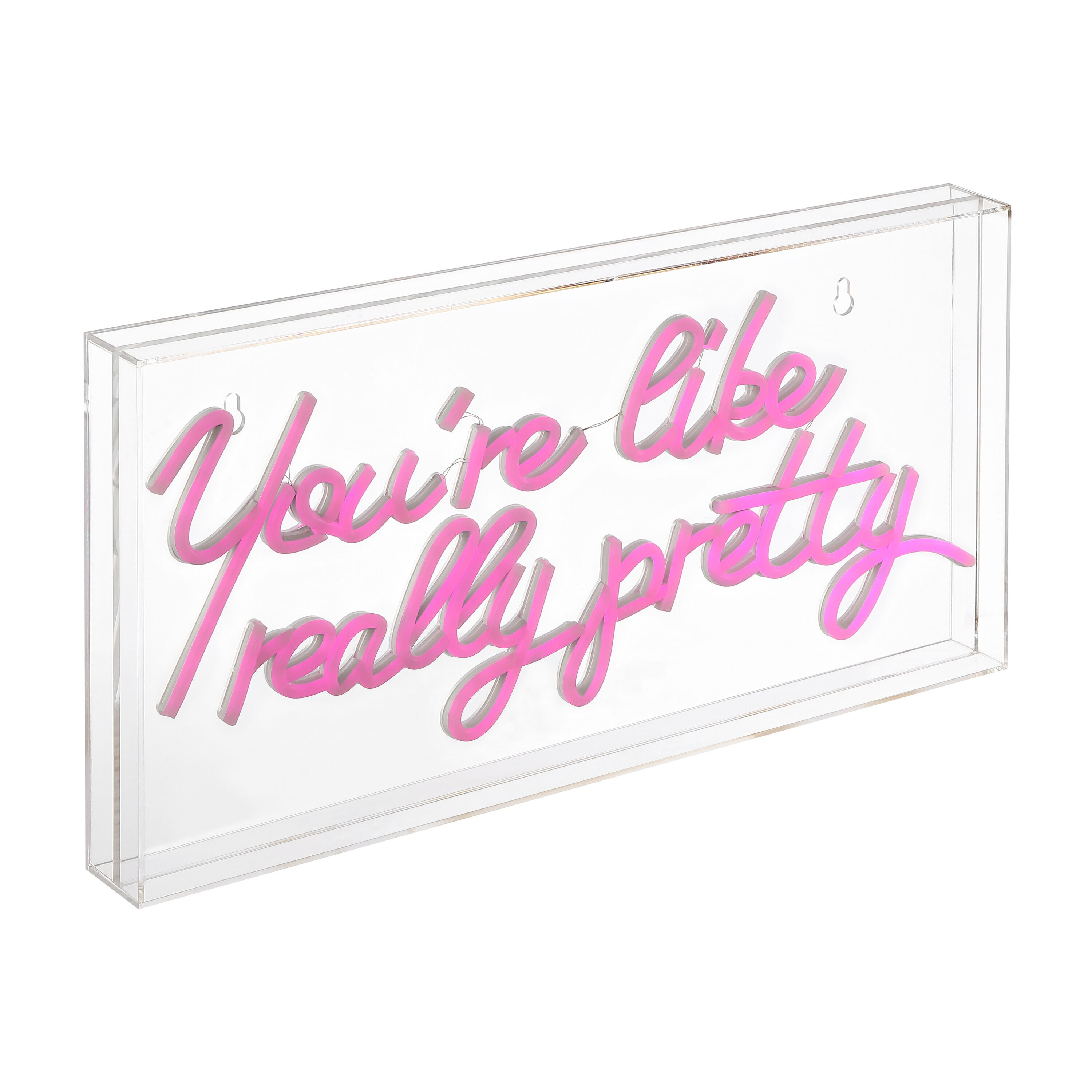 JONATHAN Y NEN1025A You're Like Really Pretty 19.6" X 10.1" Contemporary Glam Acrylic Box USB Operated LED Neon Light, Pink