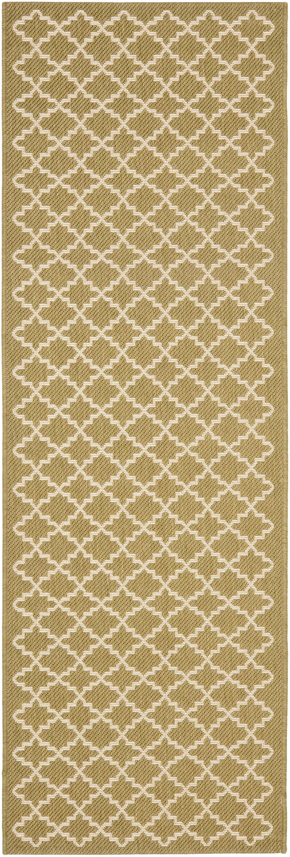 SAFAVIEH Courtyard Hilbert Trellis Indoor/Outdoor Runner Rug, 2'3" x 8', Green/Beige
