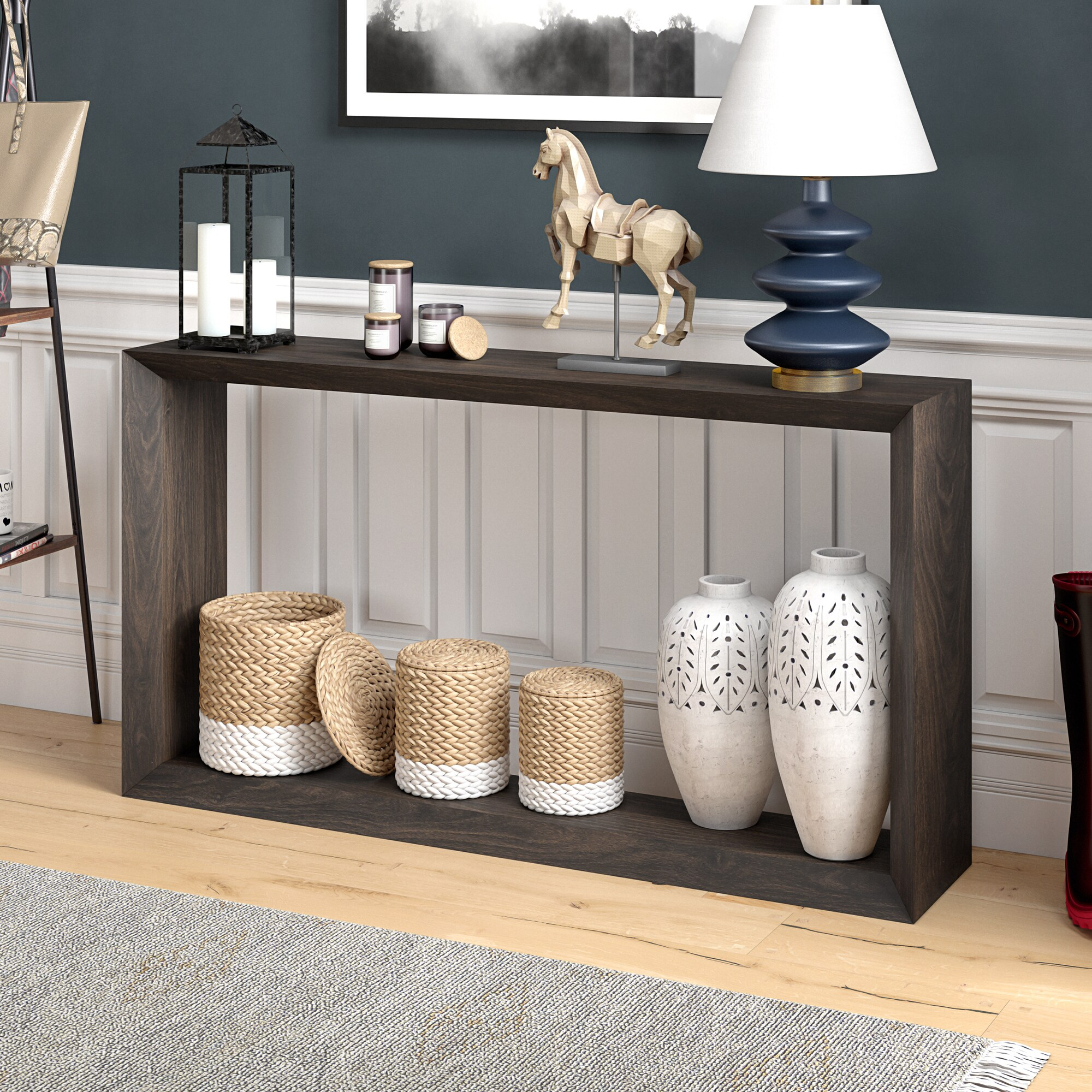 Evelyn&Zoe Osmond 55" Wide Rectangular Console Table, Alder Brown