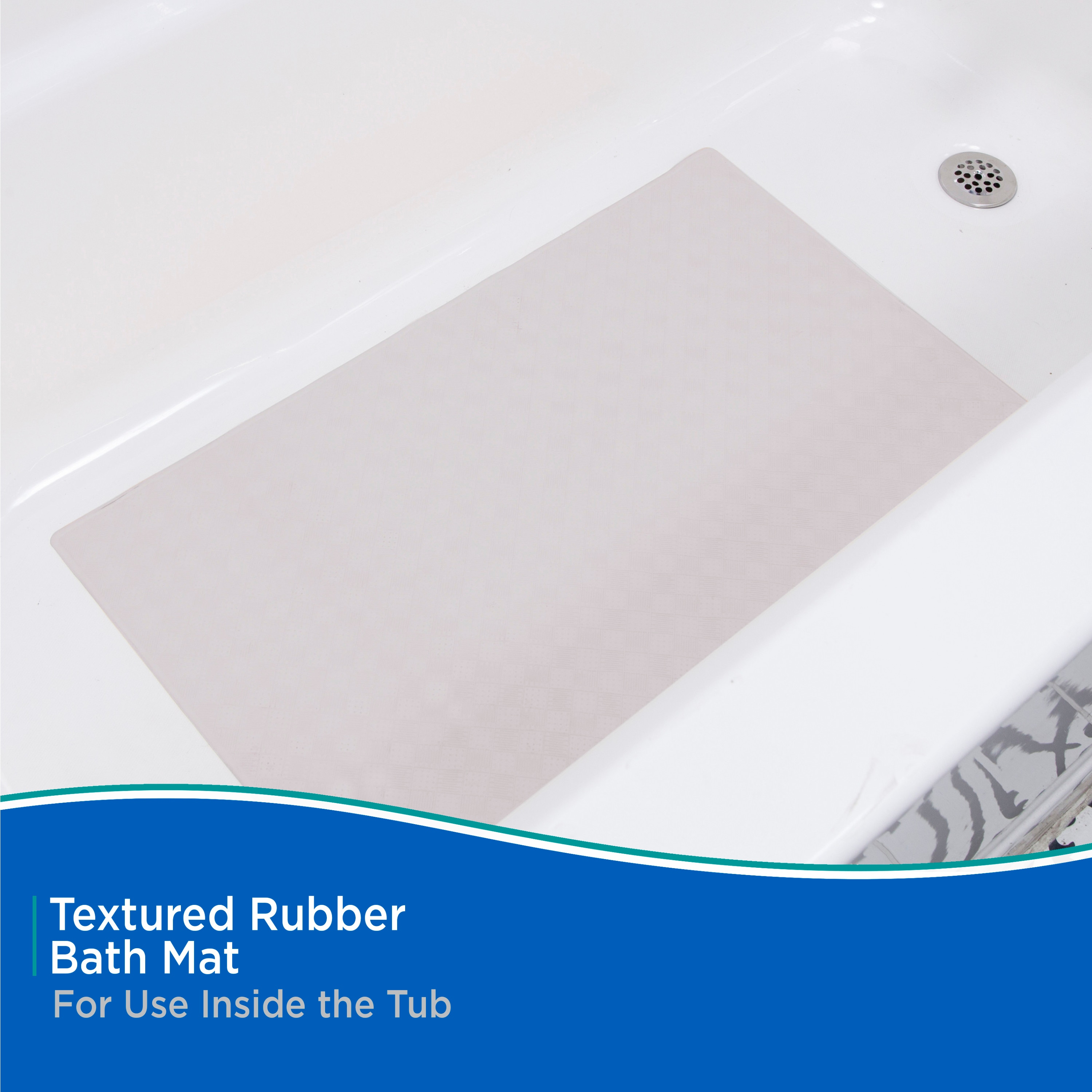 Kenney® Inside the Shower Textured Rubber Bath Mat with Suction Cups, 27.5" L x 15.5" W, Off White