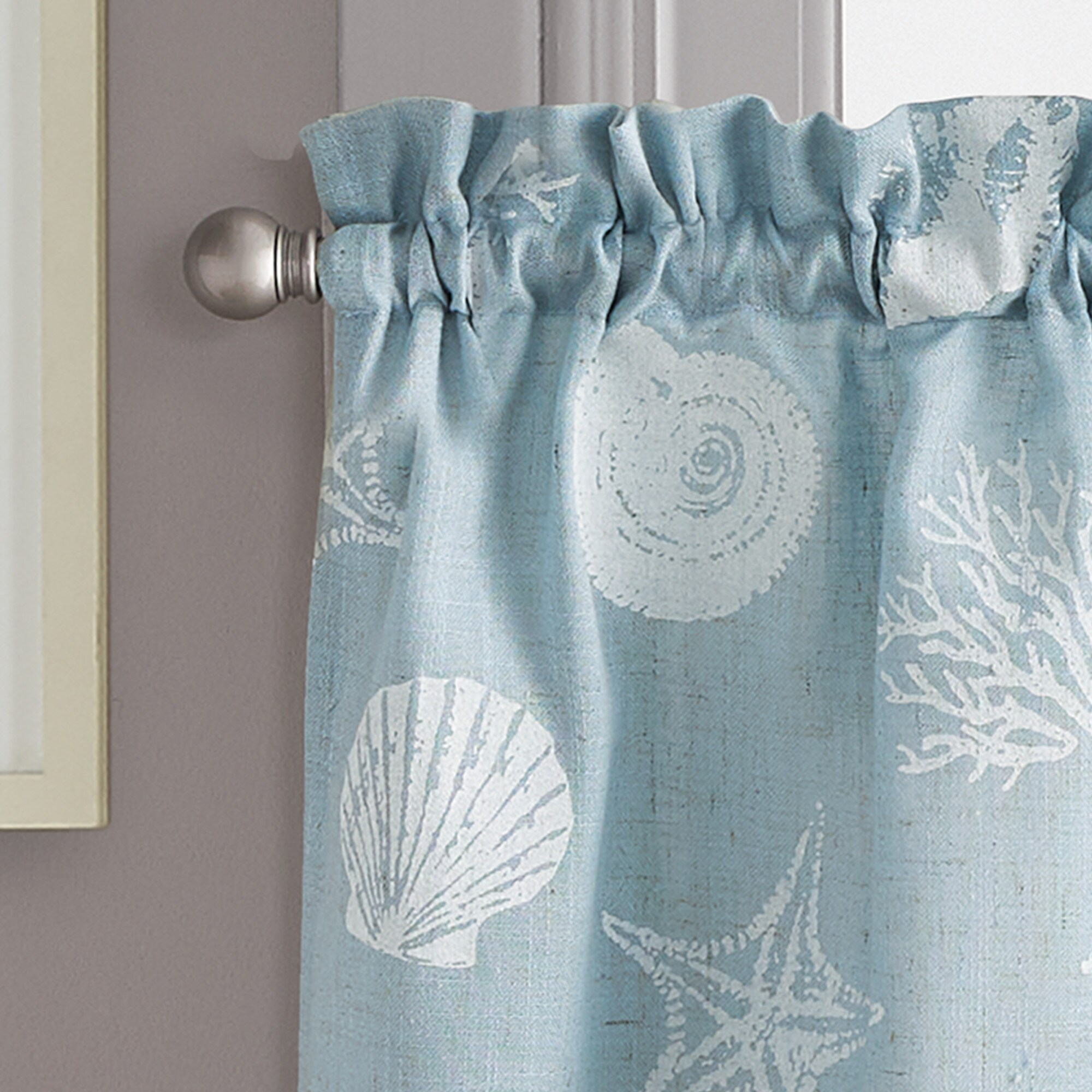 CHF Seashells 24" Tier Curtain, Pair, Printed, Aqua, Adult