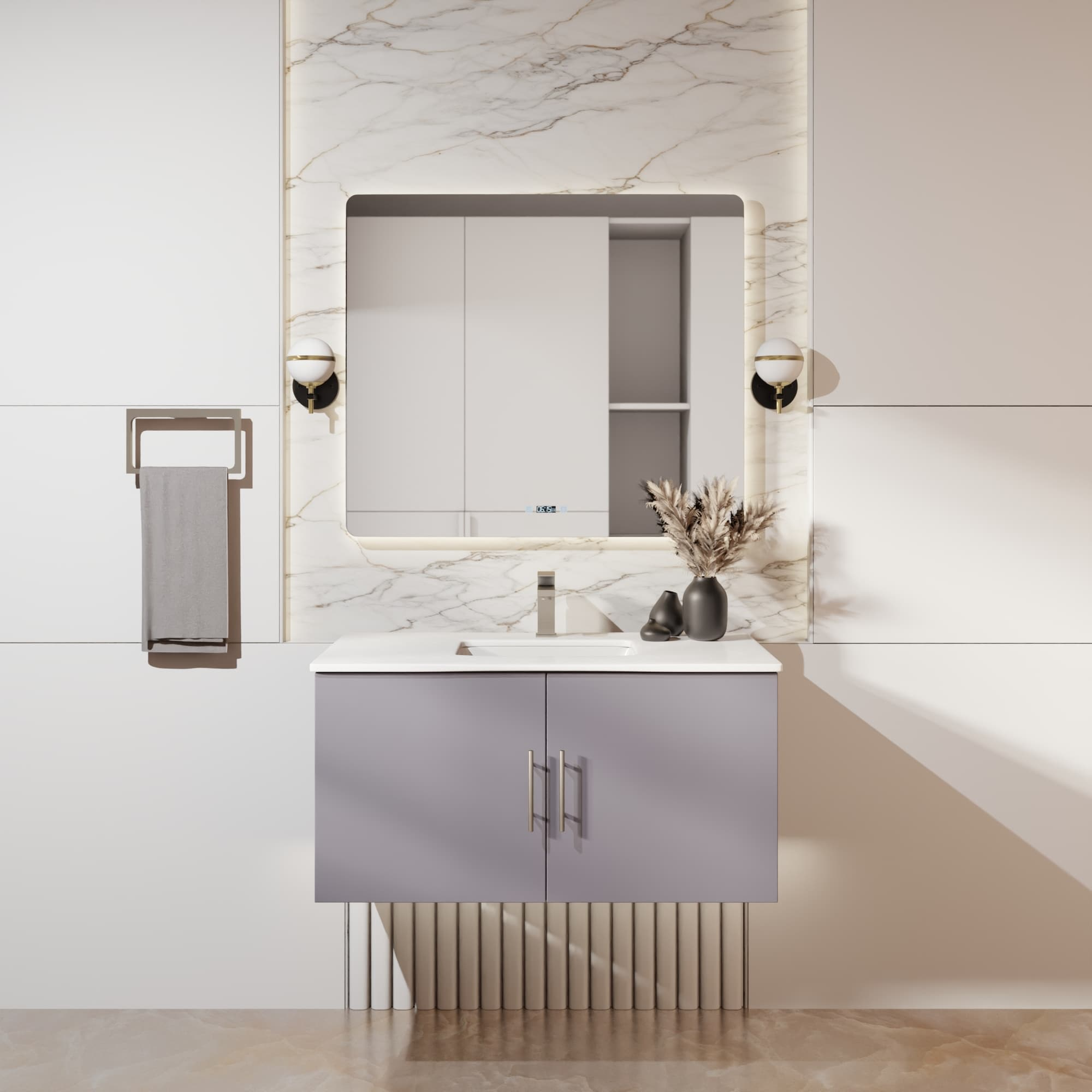 Geneva 36 in. W Dark Grey Bath Vanity and Cultured Marble Top