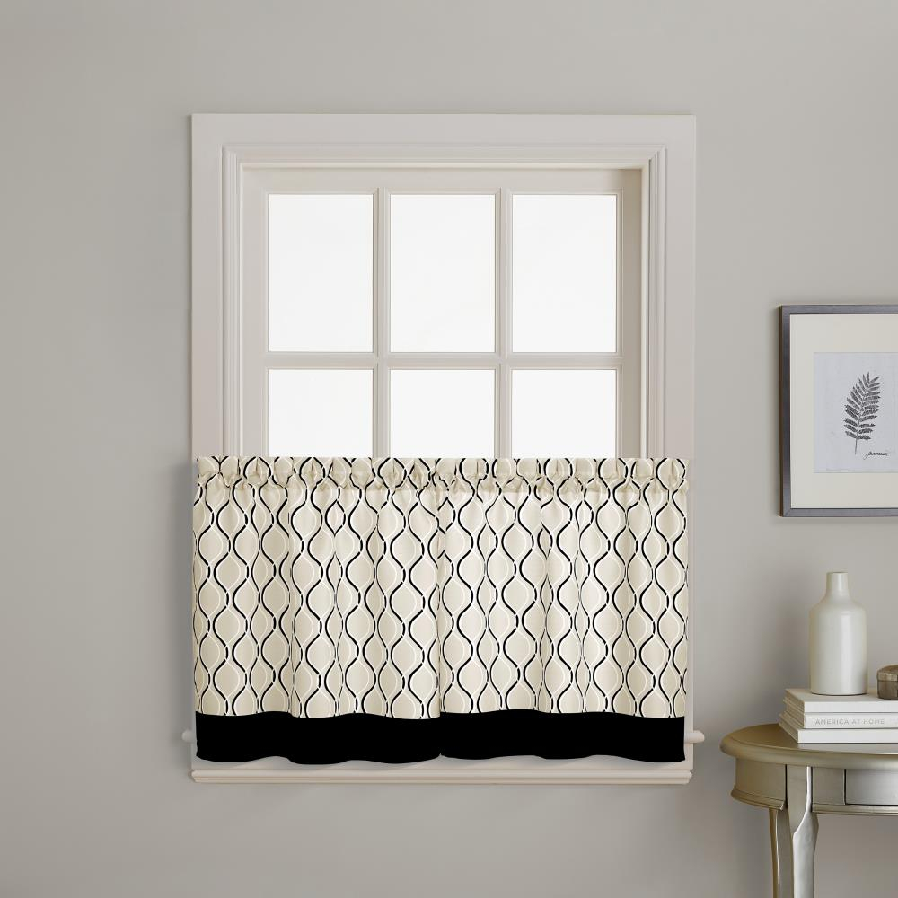 CHF Morocco Polyester Light Filtering Rod Pocket Curtain Tier Pair, Black, 58"x36", Adult