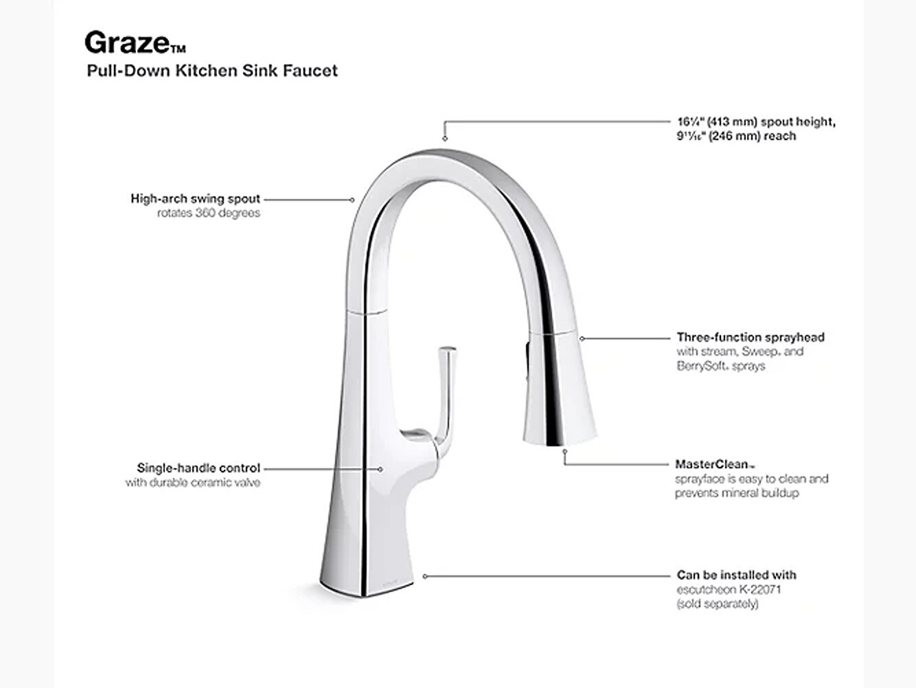 Graze Pull-Down Kitchen Sink Faucet with Three-Function Sprayhead