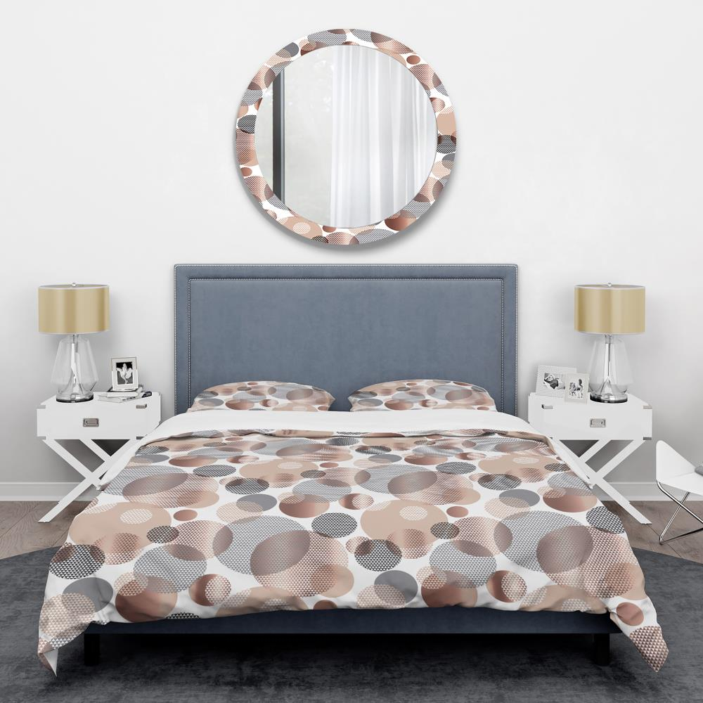 Modern Geometric Brown and Gray Microfiber Queen Duvet Cover Set