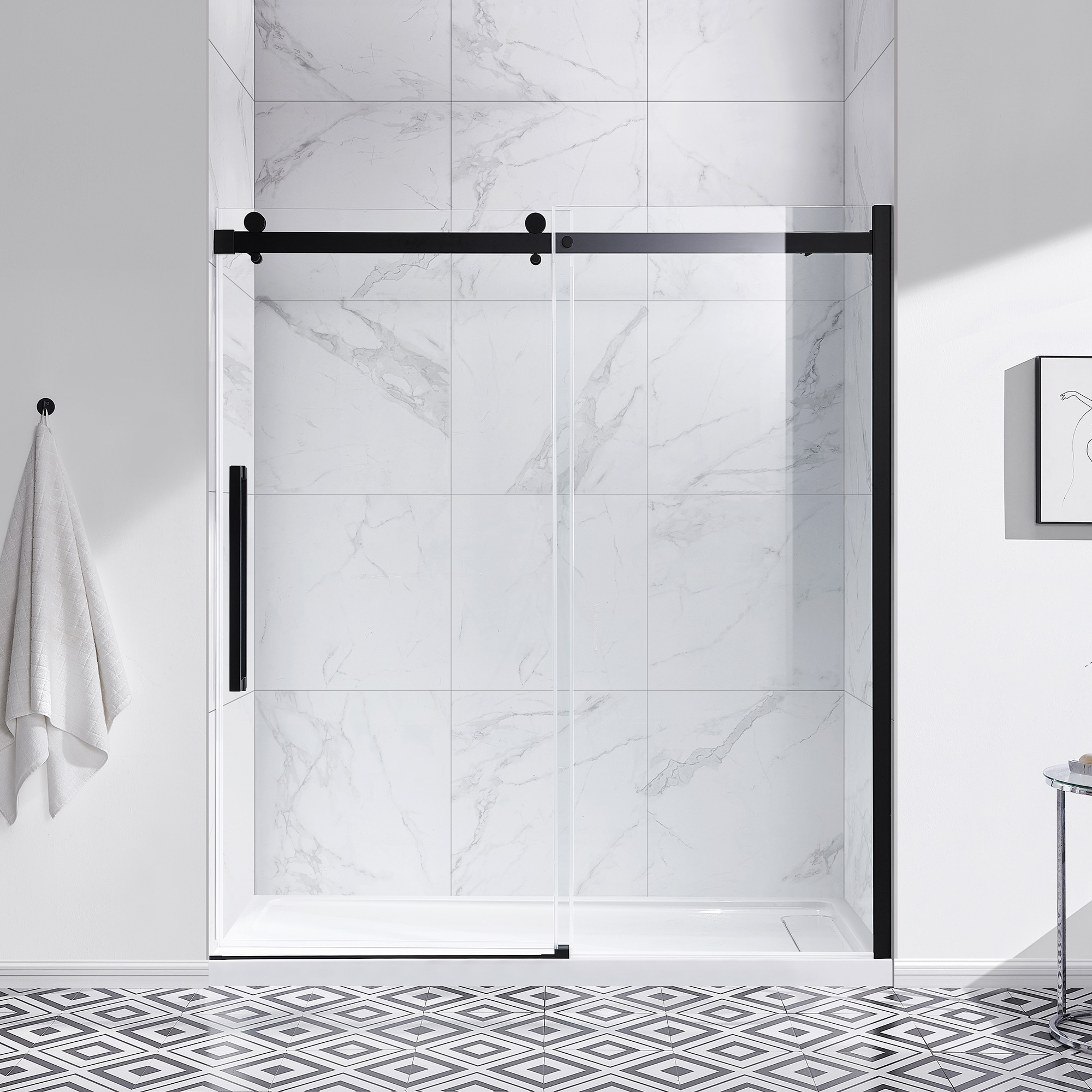 OVE Decors Bel Soft Close Black 72-in x 78.75-in Frameless Sliding Soft Close Shower Door