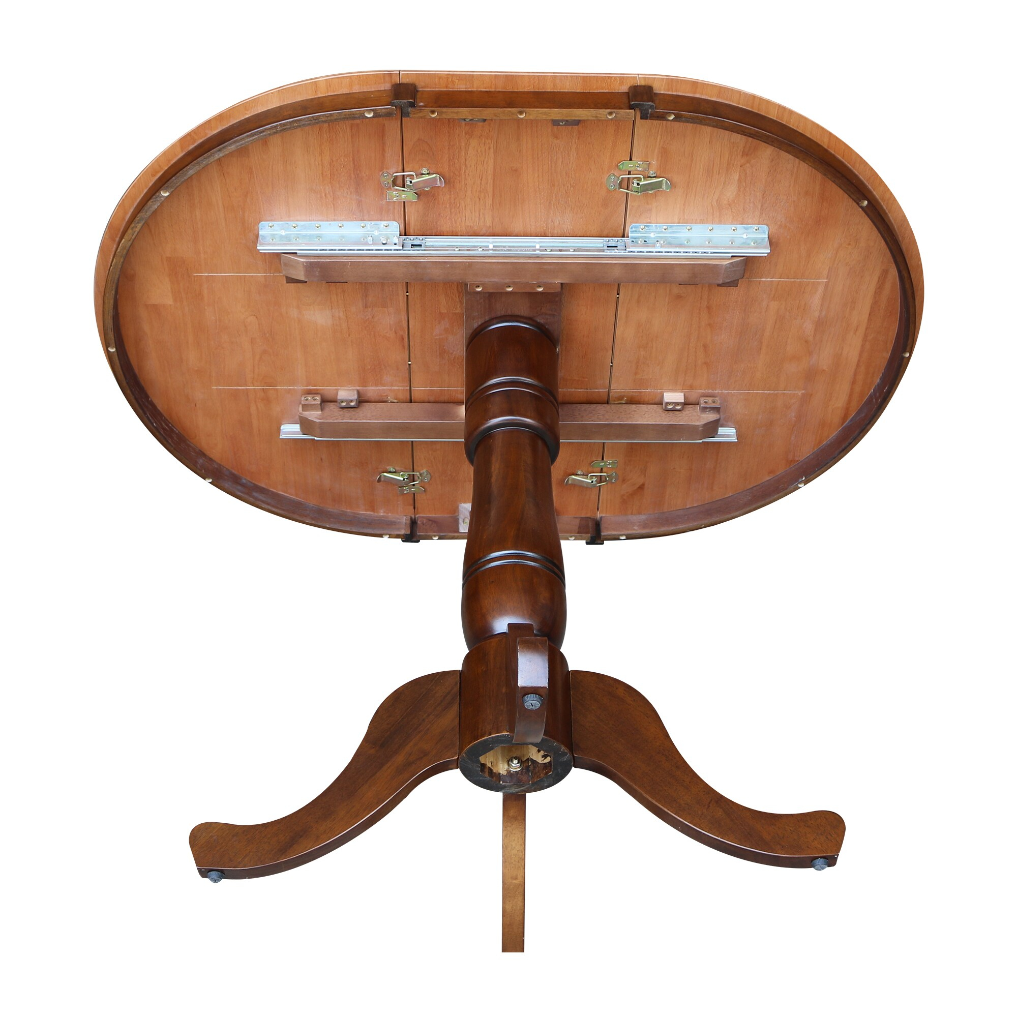 International Concepts 36" Round Top Pedestal Adjustable Dining Table in Brown