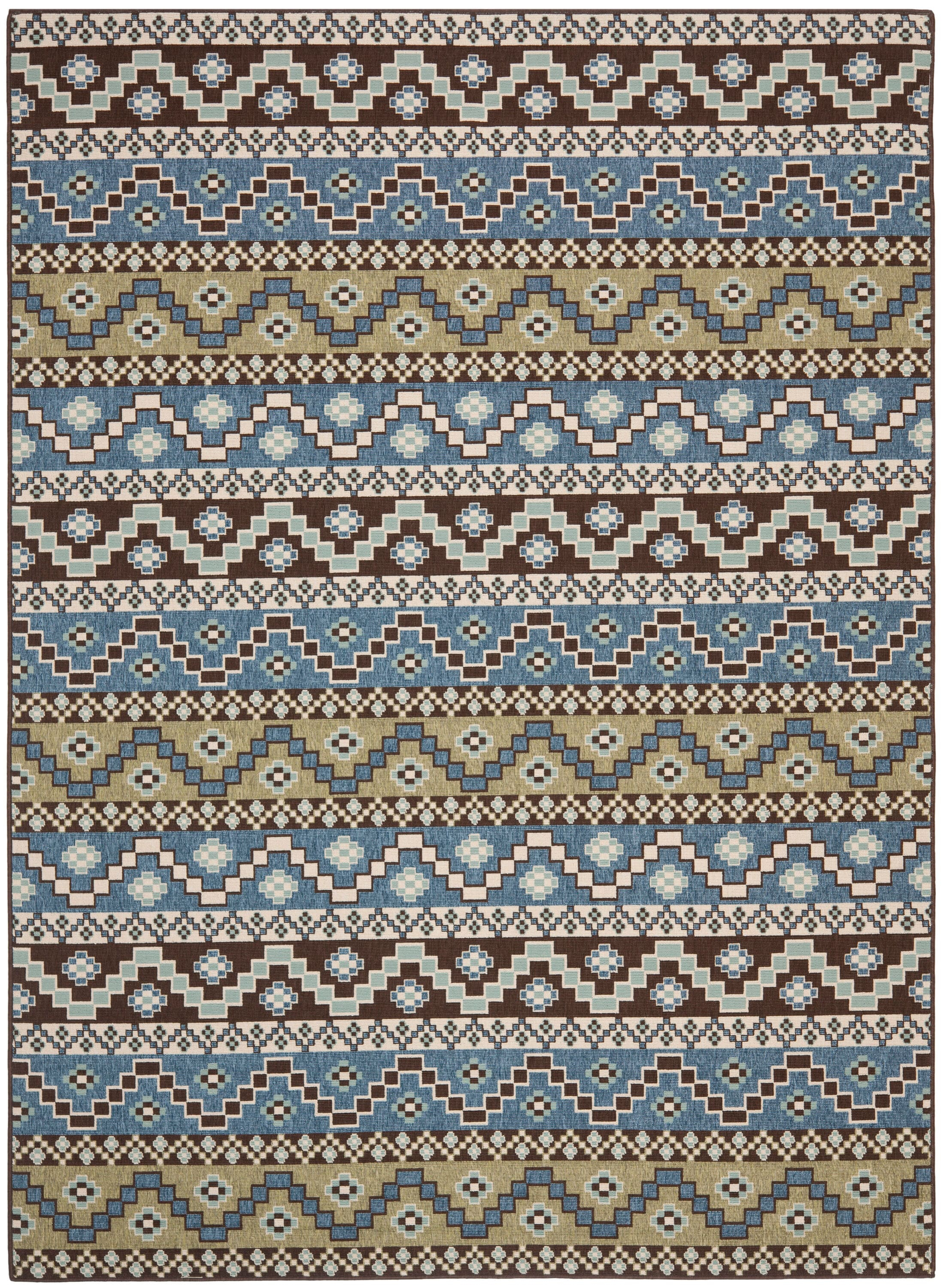 SAFAVIEH Veranda Luwig Geometric Indoor/Outdoor Area Rug, Blue/Creme, 9' x 12'