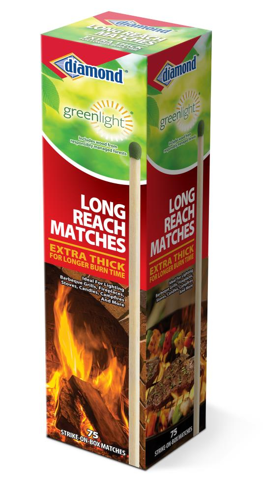 Diamond Greenlight Long Reach Matches, Large Strike on Box Style, 75 Count Ignitions 9.5" Long