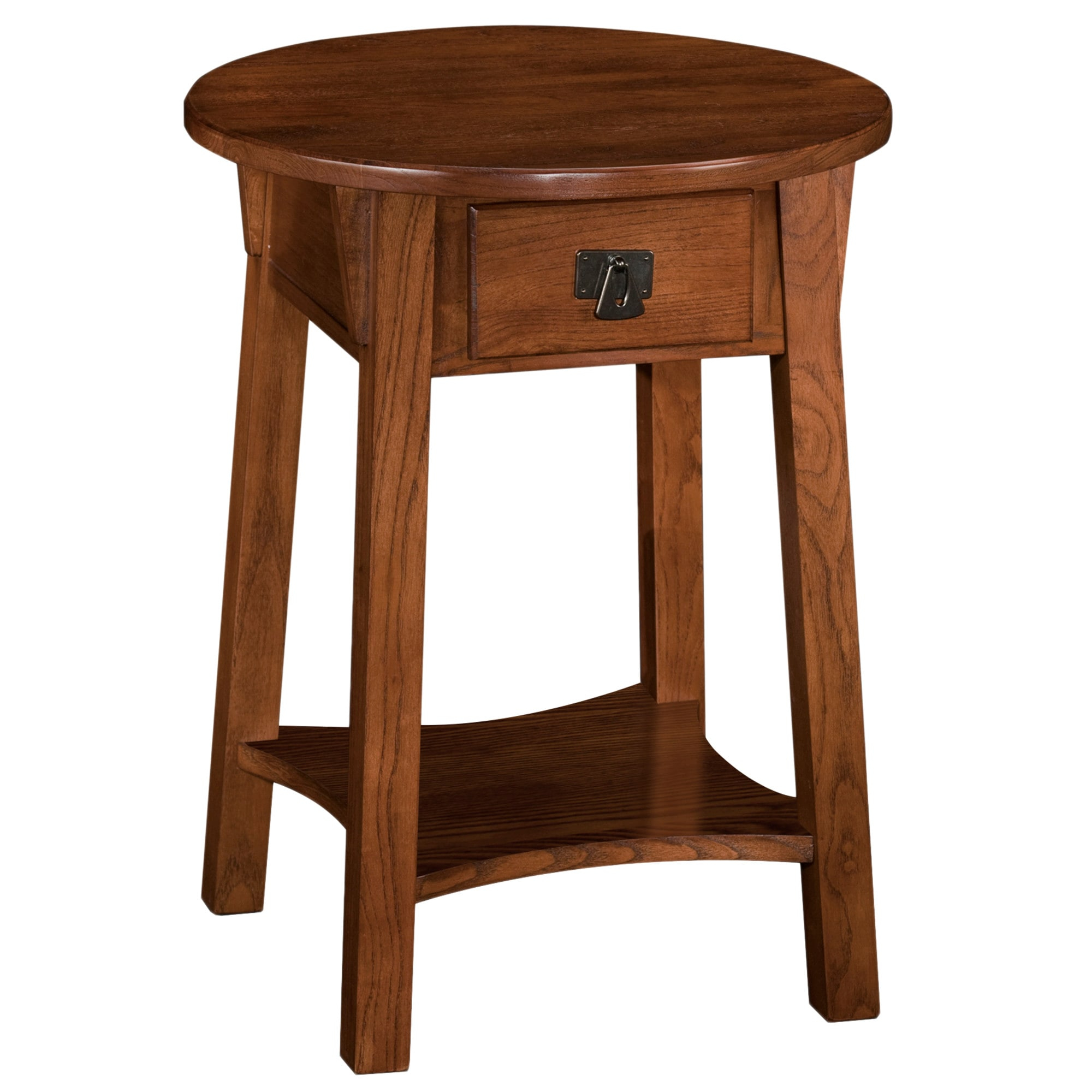 Leick Home 9056-RS Mission Round End Table with Drawer, Made with Solid Wood, Side Table for Living Room, Bedroom, and Office, Russet Finish