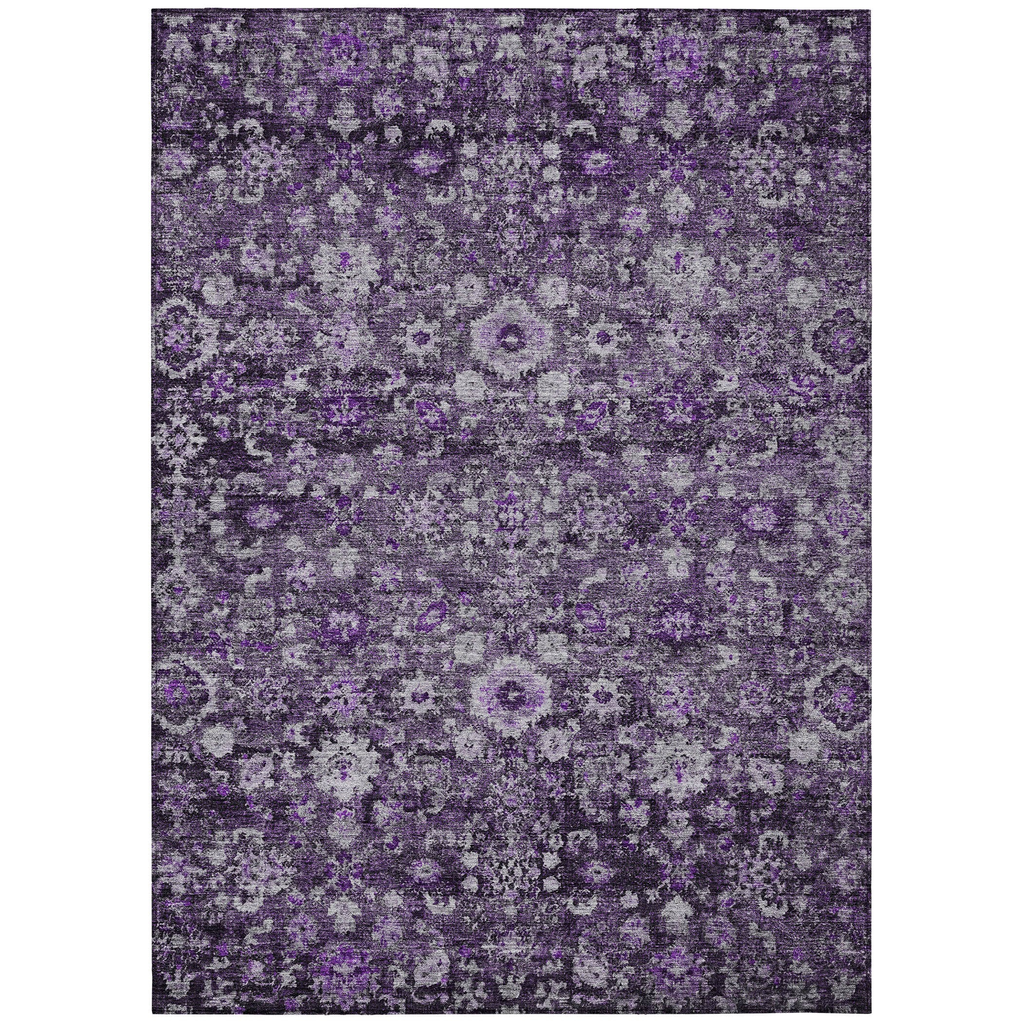 Purple Rectangular Machine-Washable Synthetic Area Rug
