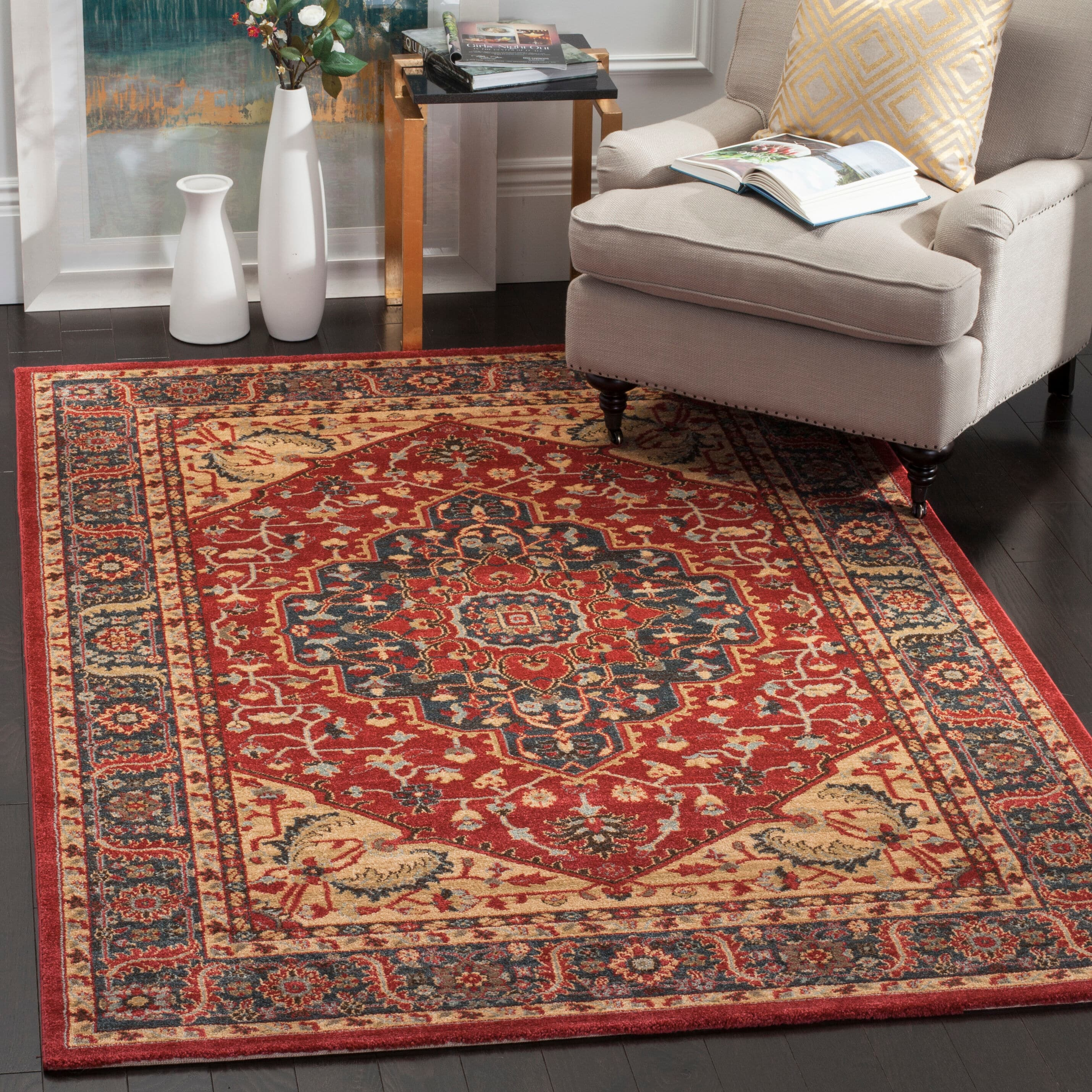 SAFAVIEH Mahal Caelestinus Oriental Area Rug, Navy/Red, 9' x 12'