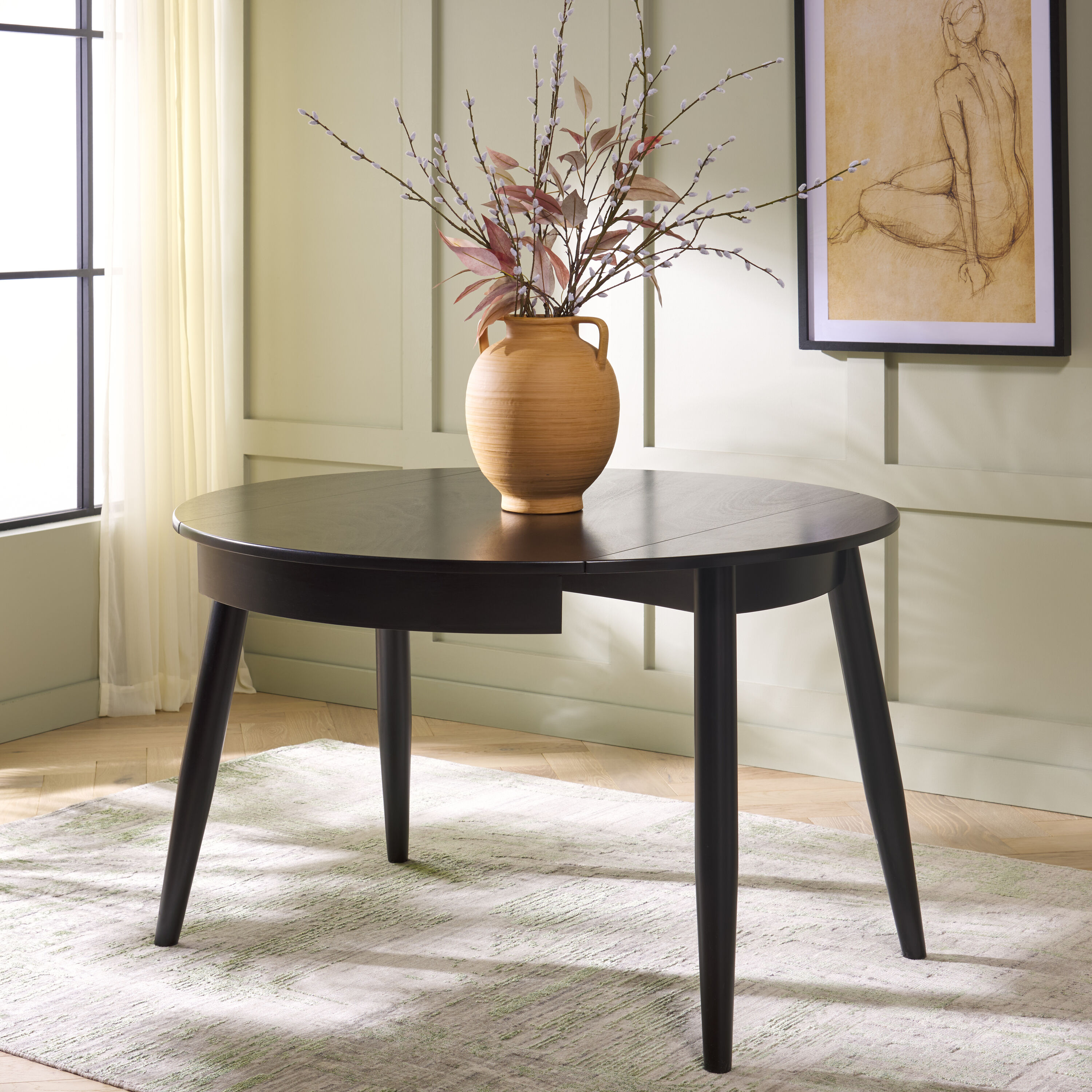 Black Round Reclaimed Wood Extendable Dining Table