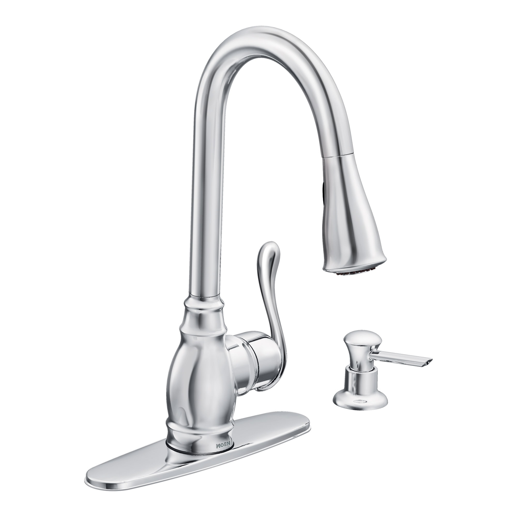 Moen Anabelle Chrome Single Handle Deck-mount Pull-down Kitchen Faucet with Sprayer ( Deck Plate Included ) (Soap Dispenser Included)