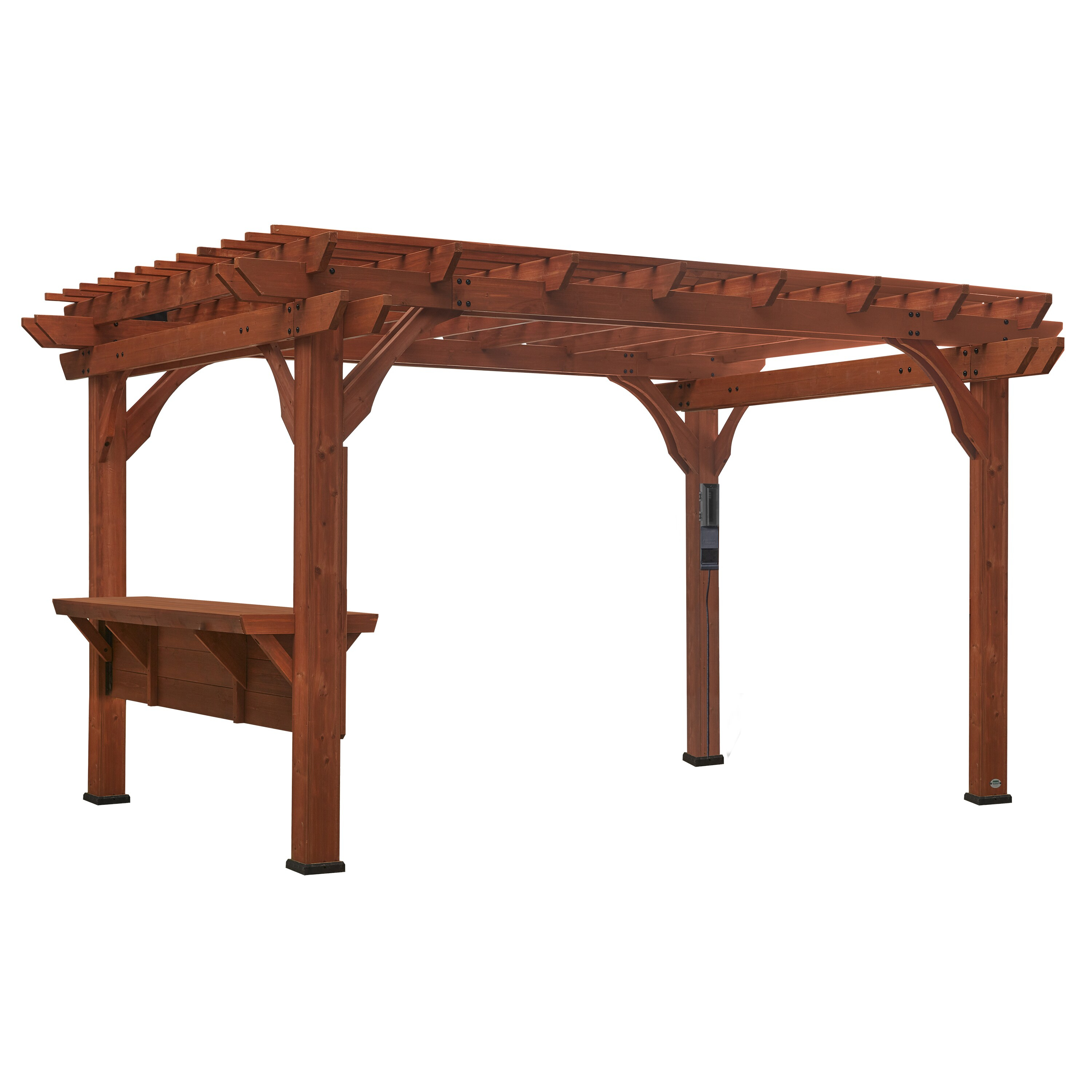 Ashland 14 ft x 10 ft Brown Cedar Wood Outdoor Pergola with Bar