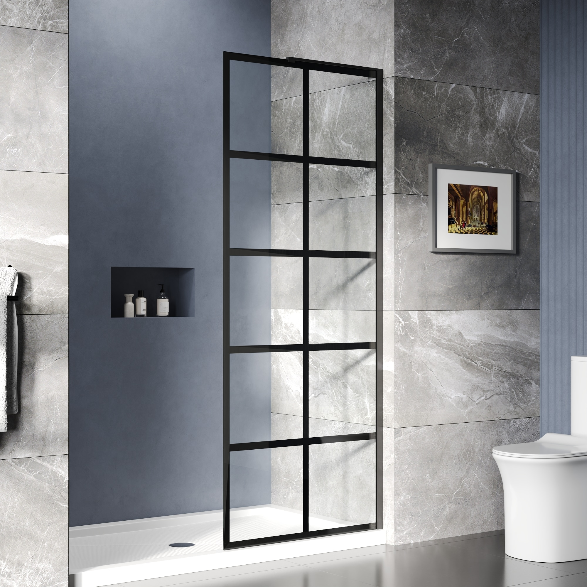 DV-1SD0219 32"×78" Single Fixed Tempered Glass Panel,Framed Shower Screen