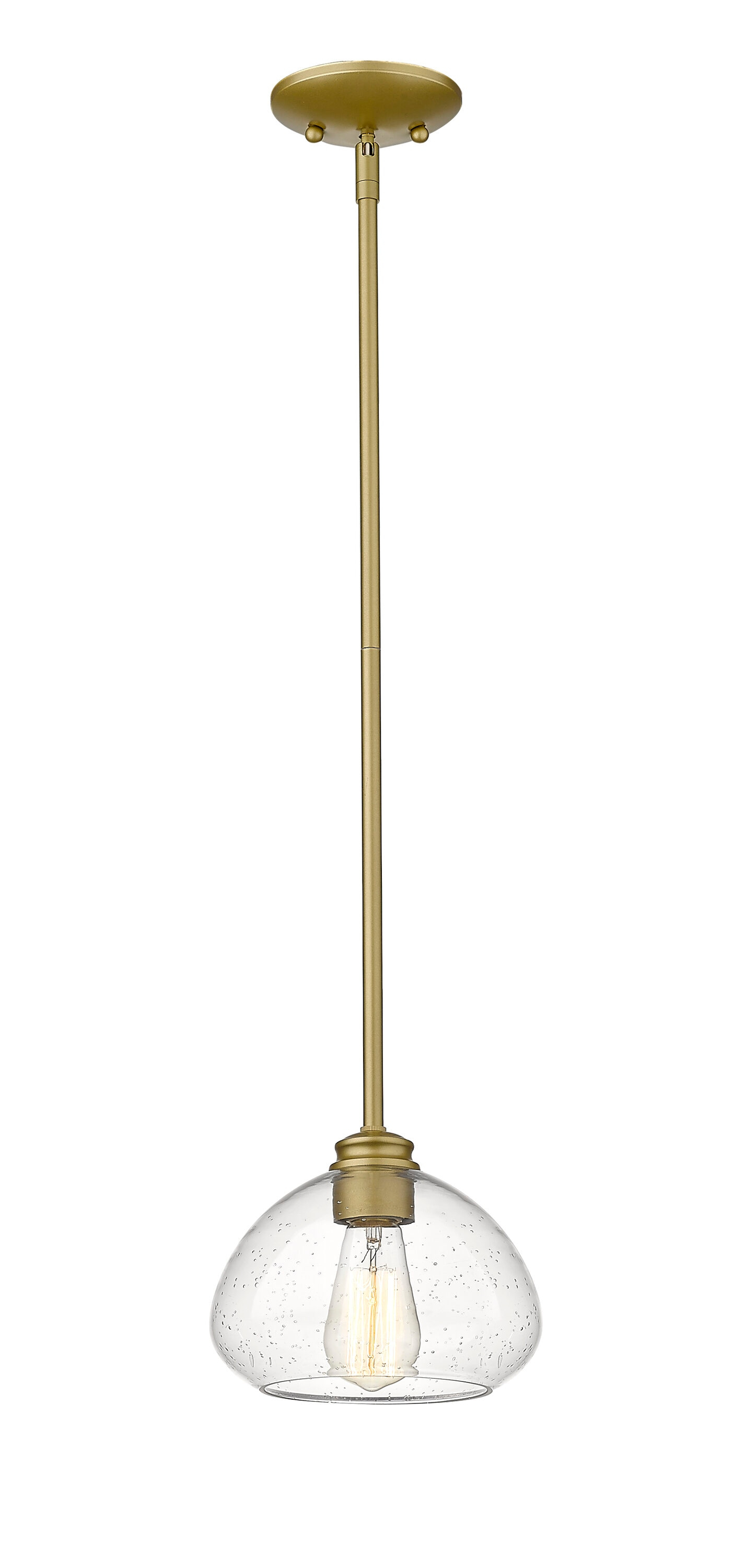 Satin Gold 8'' Mini Pendant Light with Seeded Glass Bowl
