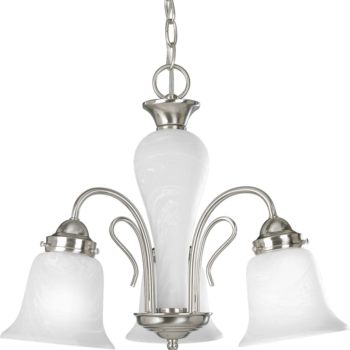 Progress Lighting Bedford 3-Light Chandelier, Brushed Nickel, Alabaster Glass Shades