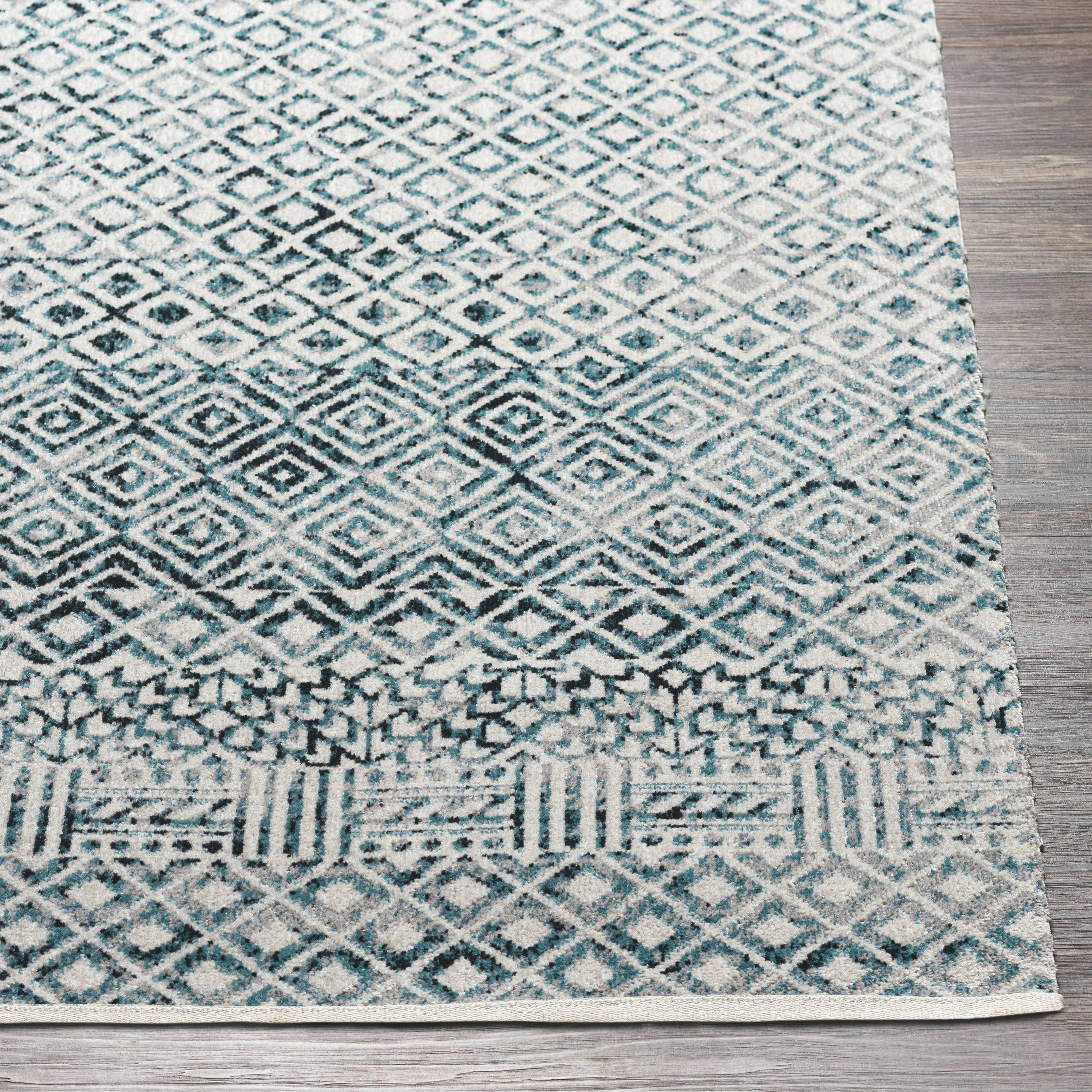 Reversible Blue Geometric Easy-Care Synthetic Round Rug, 79"