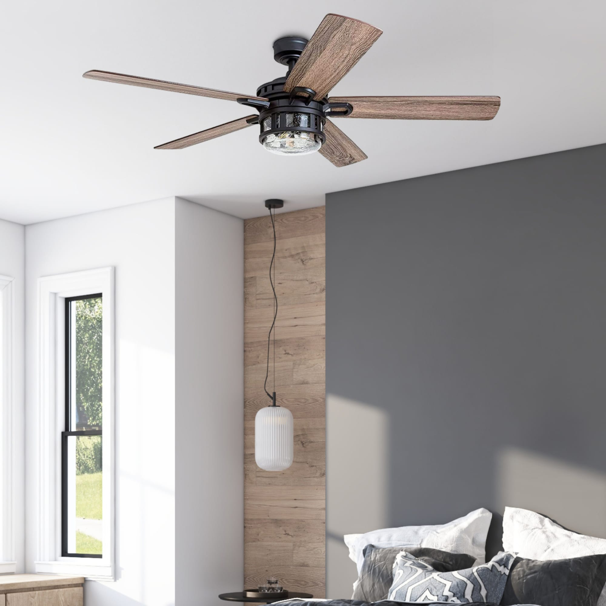 Honeywell 52-Inch Bontera Indoor 5 Blade Matte Black Craftsman Ceiling Fan with Remote Control