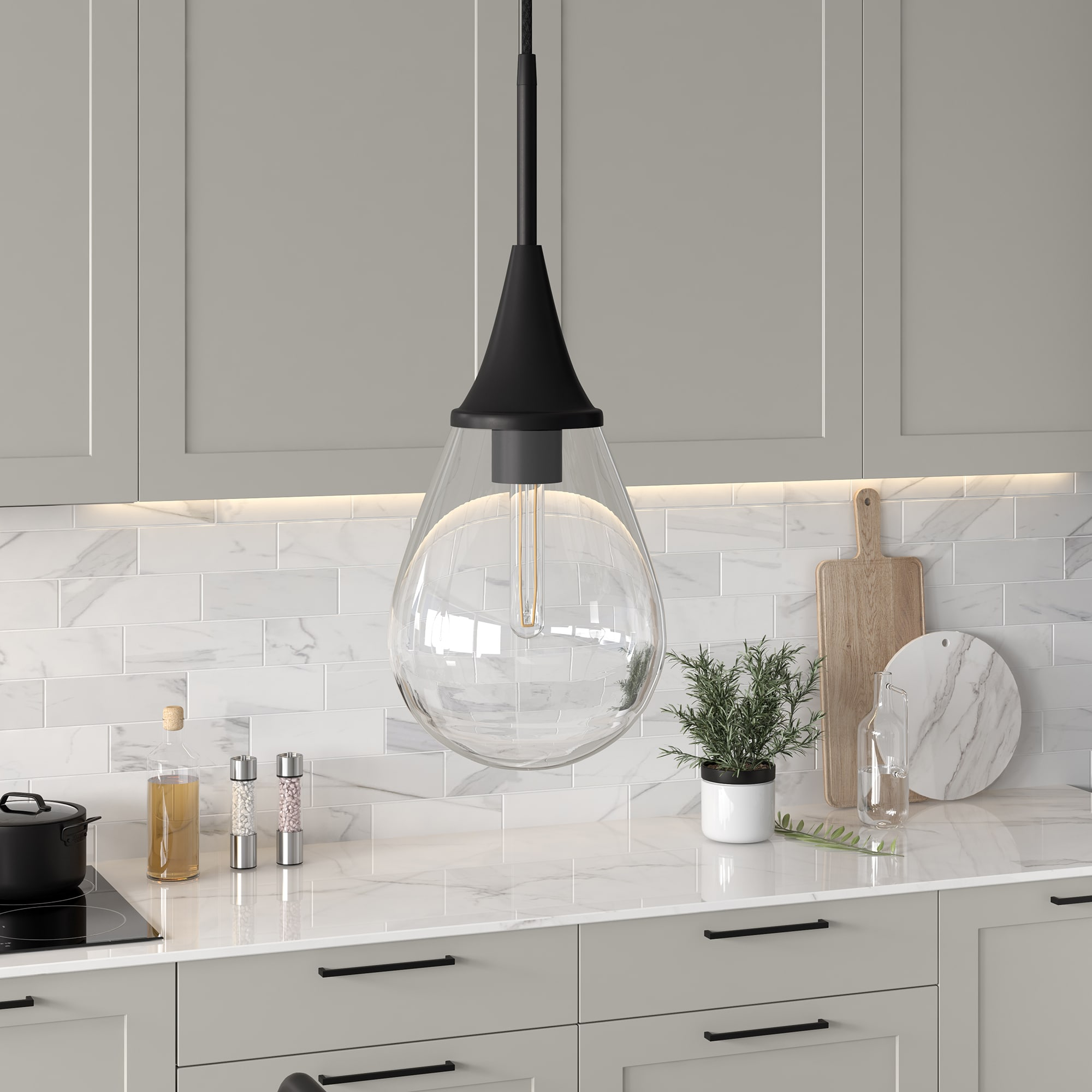 Ambrose Teardrop Glass Pendant with Polished Nickel Base