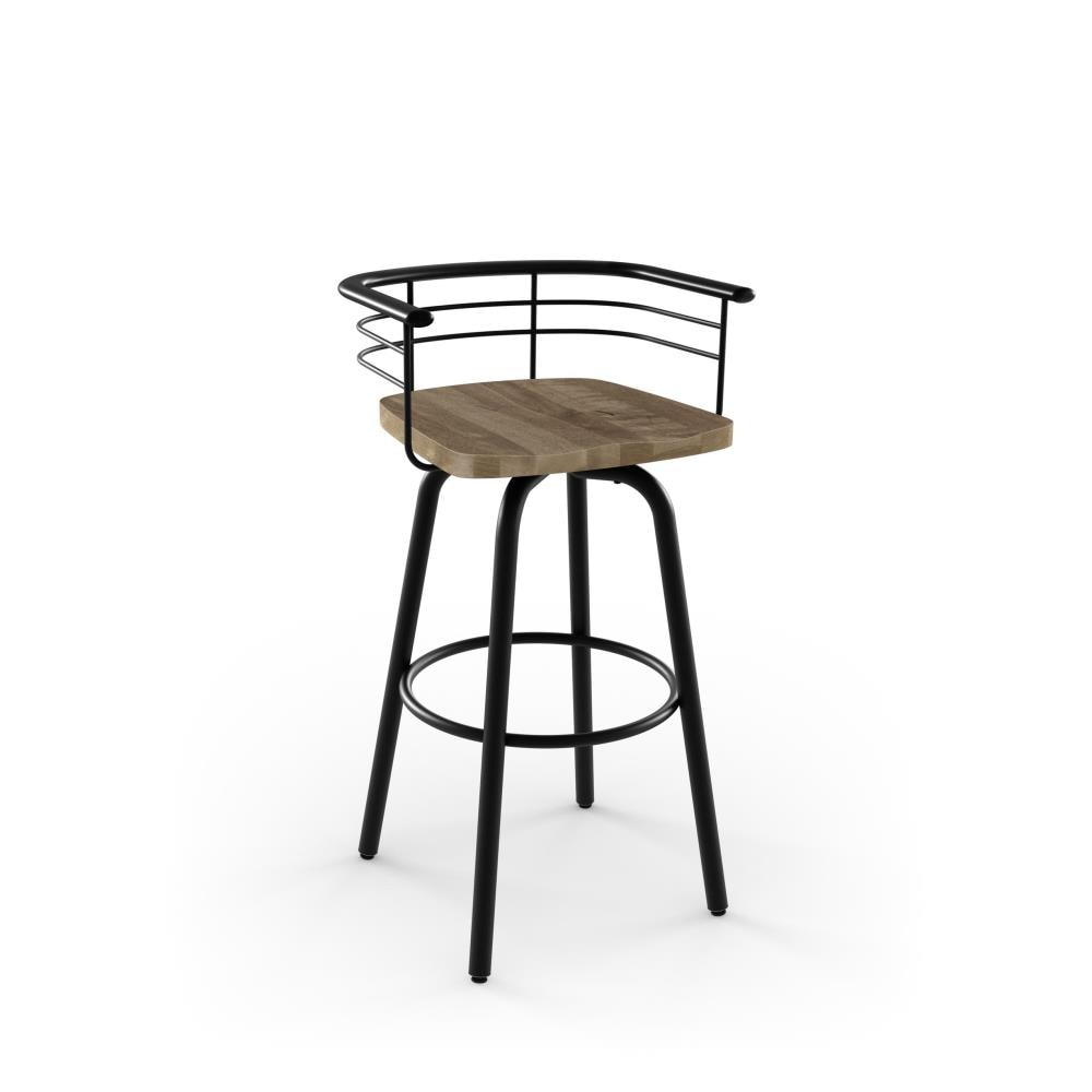 Amisco Brisk 30 In. Swivel Bar Stool - Beige Distressed Wood / Black Metal
