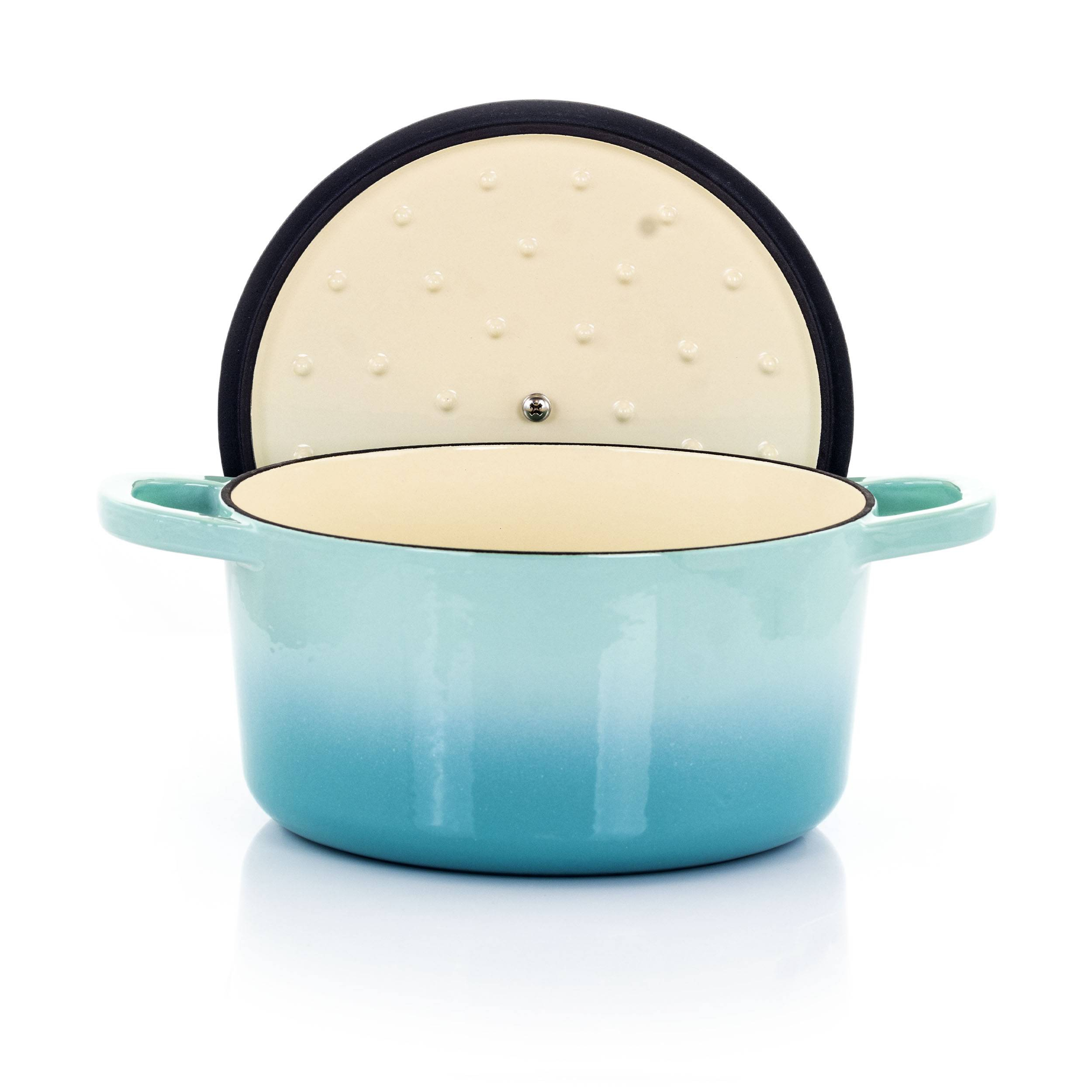Crock-Pot 3 Quart Round Enamel Cast Iron Covered Dutch Oven Cooker, Aqua Blue