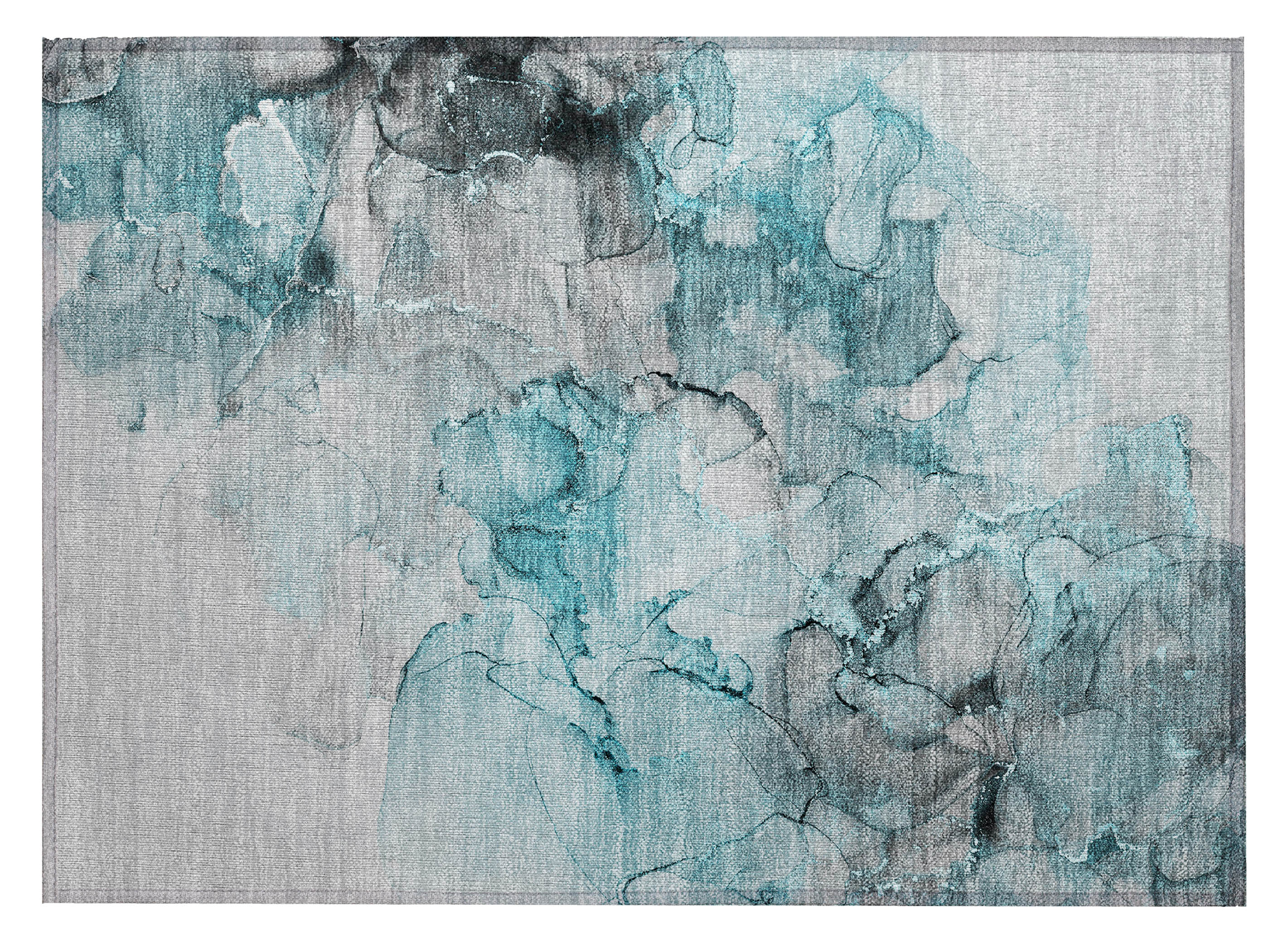 Teal and Gray Abstract Washable Synthetic Rug