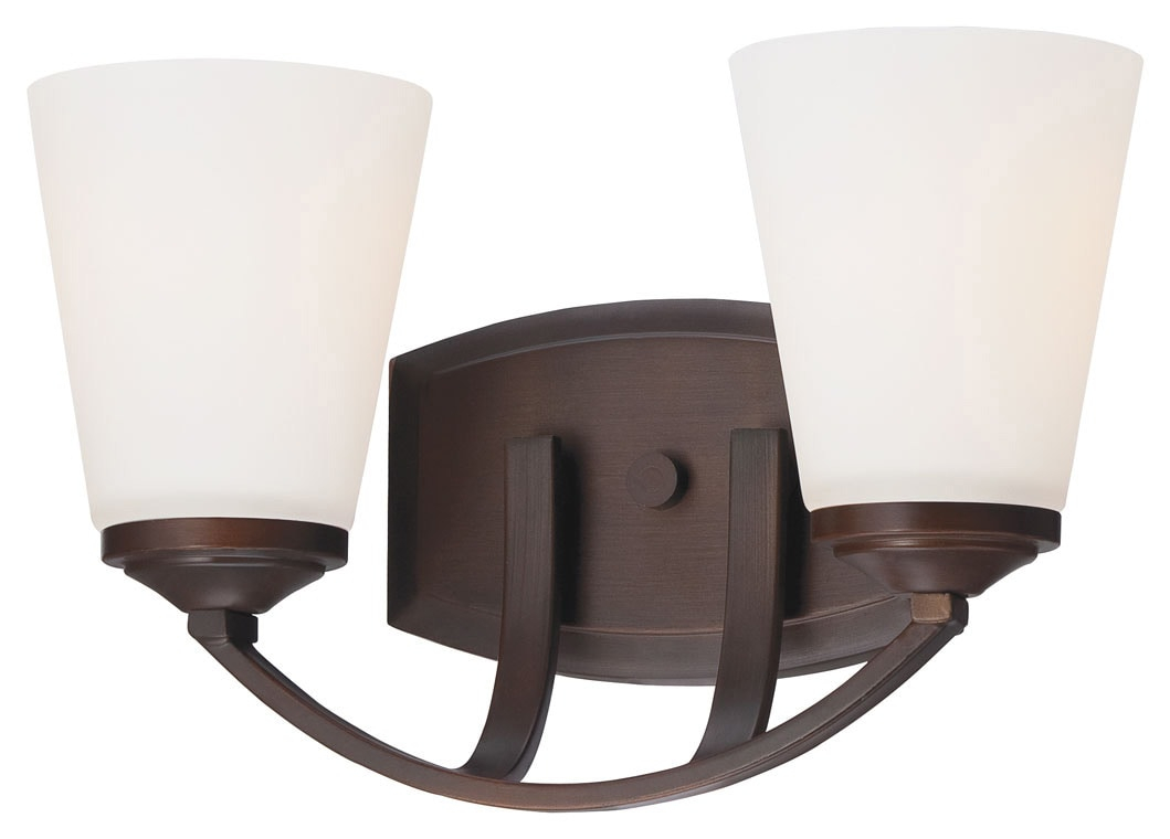 Vintage Bronze 2-Light Vanity with Etched White Glass