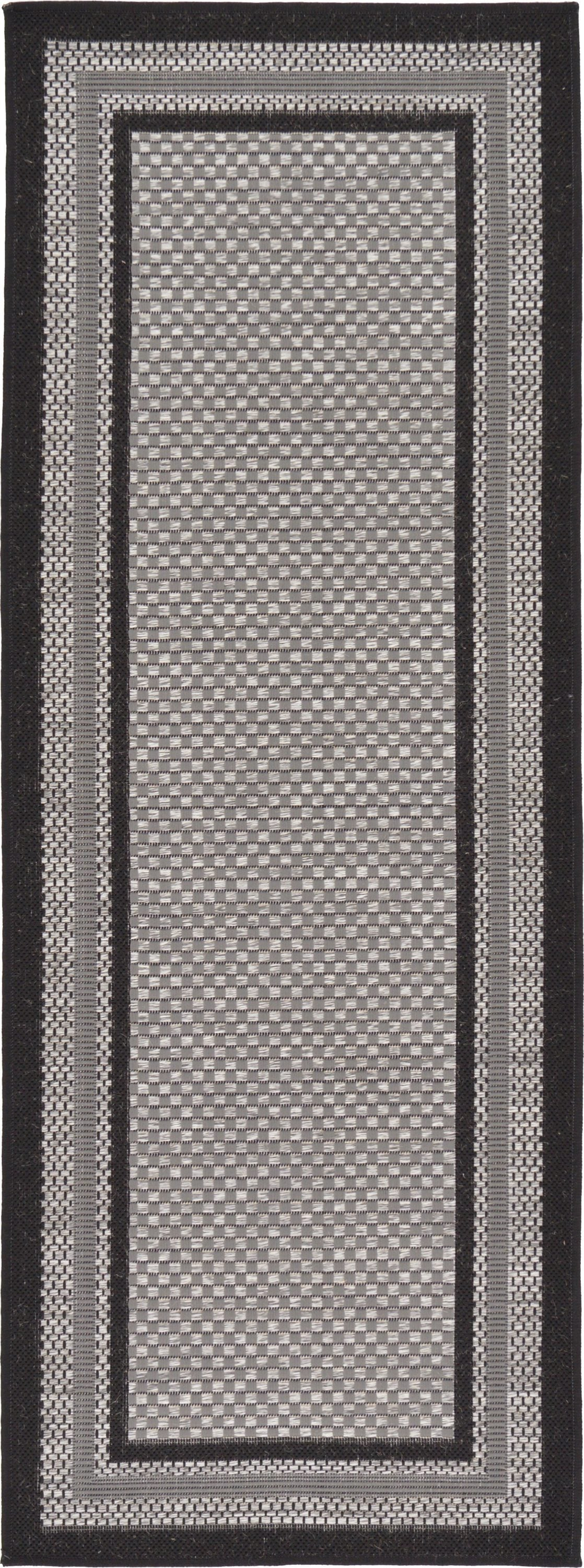 Unique Loom Outdoor Border Collection Area Rug - Multi Border (2' 2" x 6' 1" Runner Gray/Black)