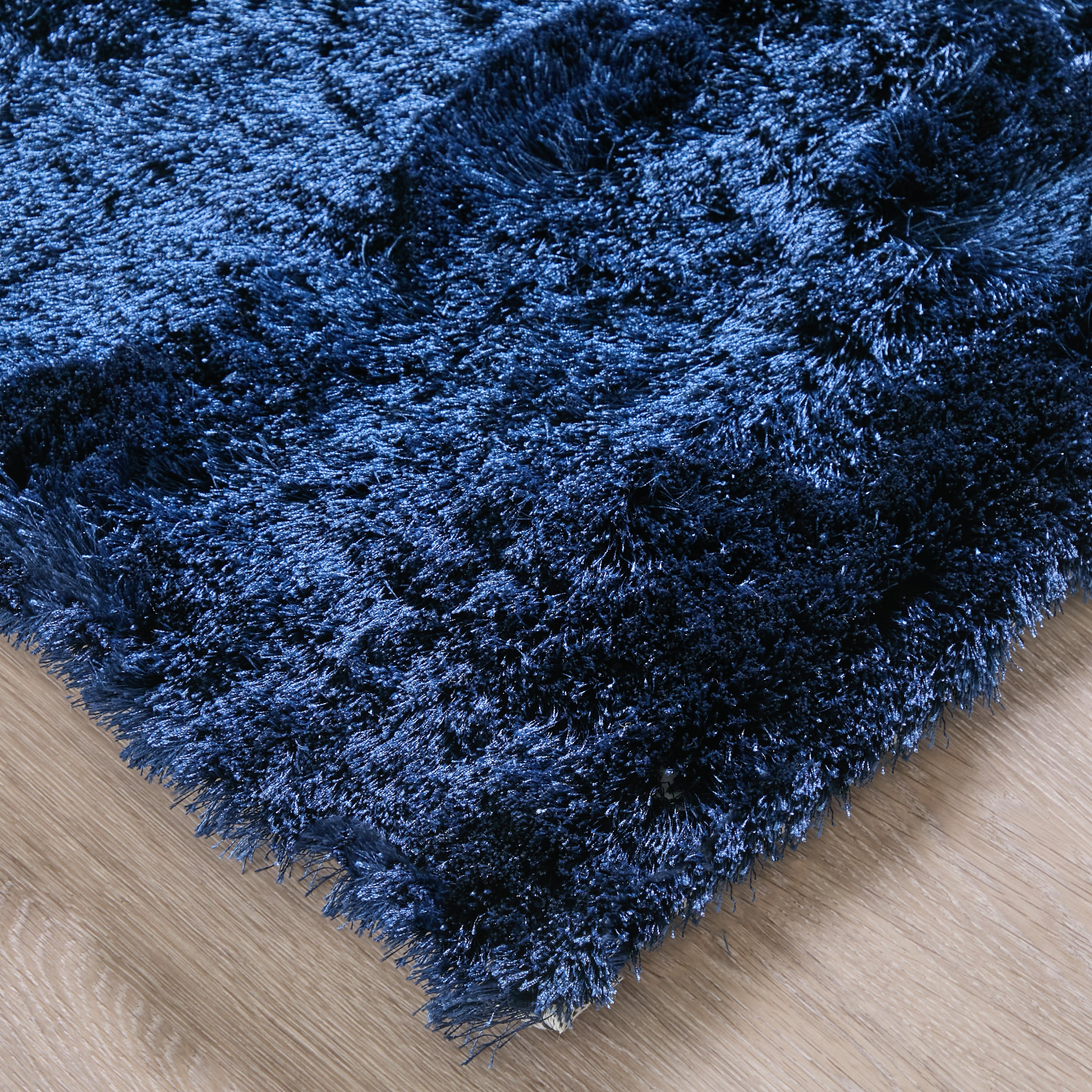 Freya Dark Blue Tufted Wool and Viscose Shag Rug