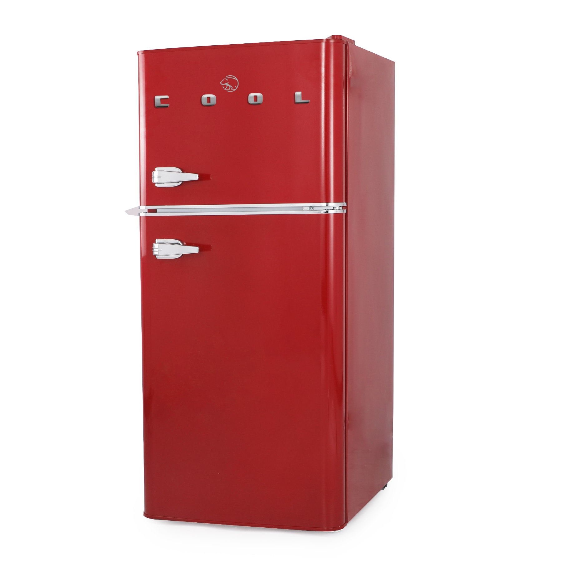 Retro Red Compact Refrigerator with True Freezer and Chrome Handles