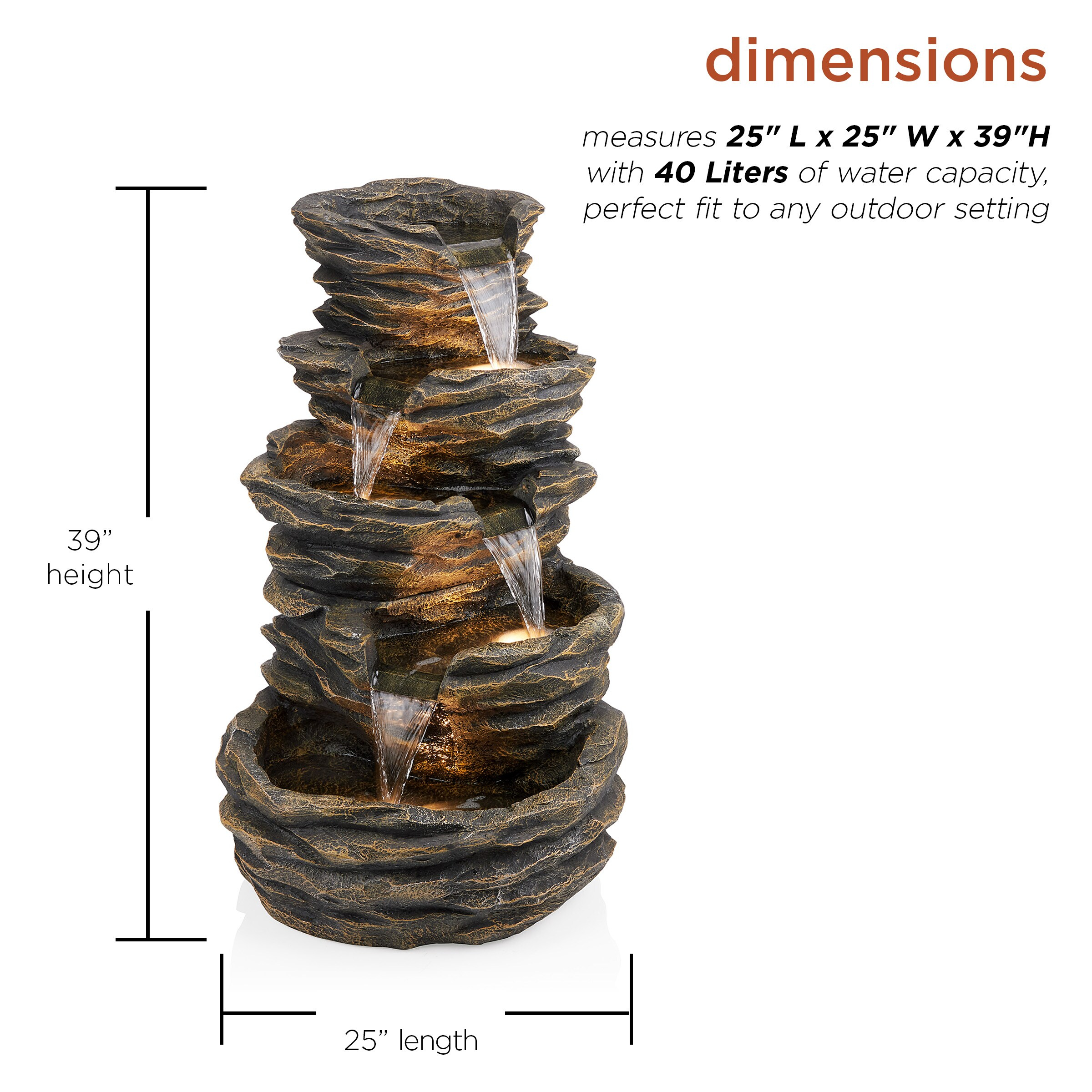 Alpine Corporation Five-Level Rock Waterfall Indoor/Outdoor Fountain