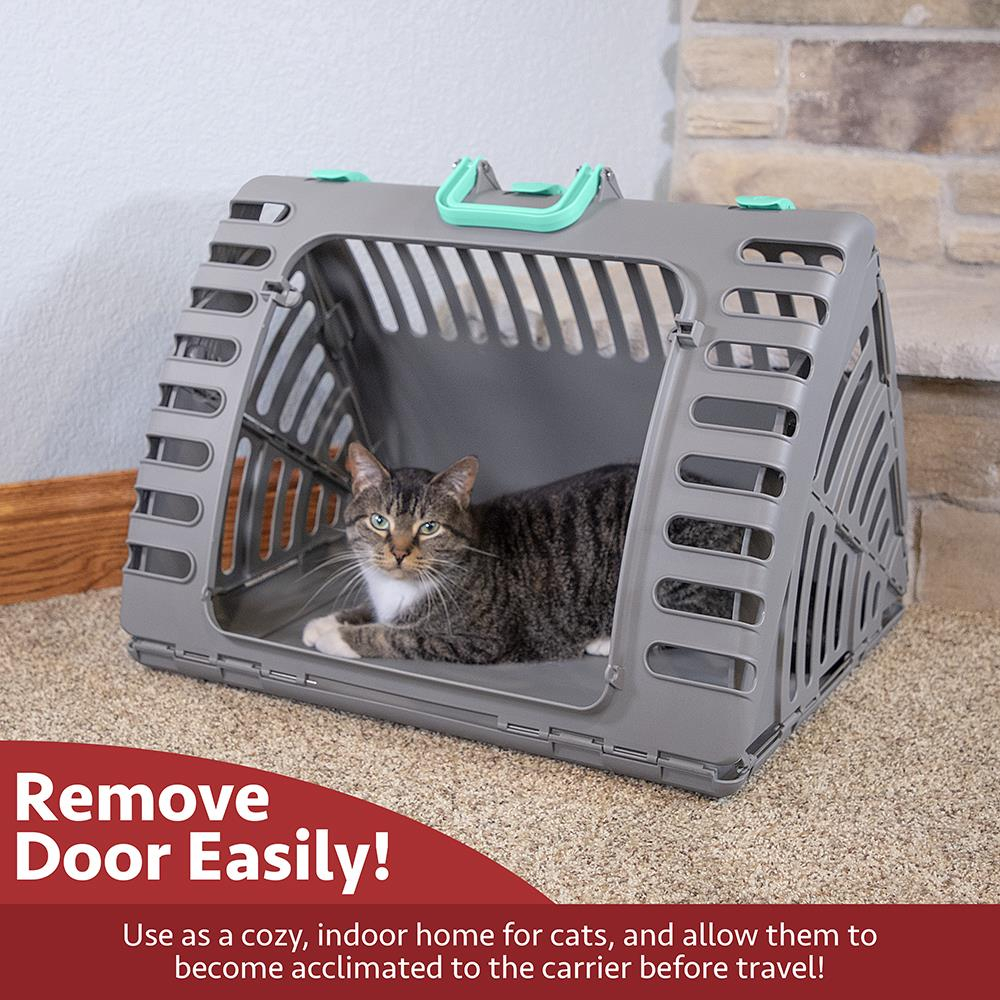 Sport Pet Designs, Foldable Plastic Travel Cat Carrier, Waterproof Bed included, 35 lb Limit, Gray