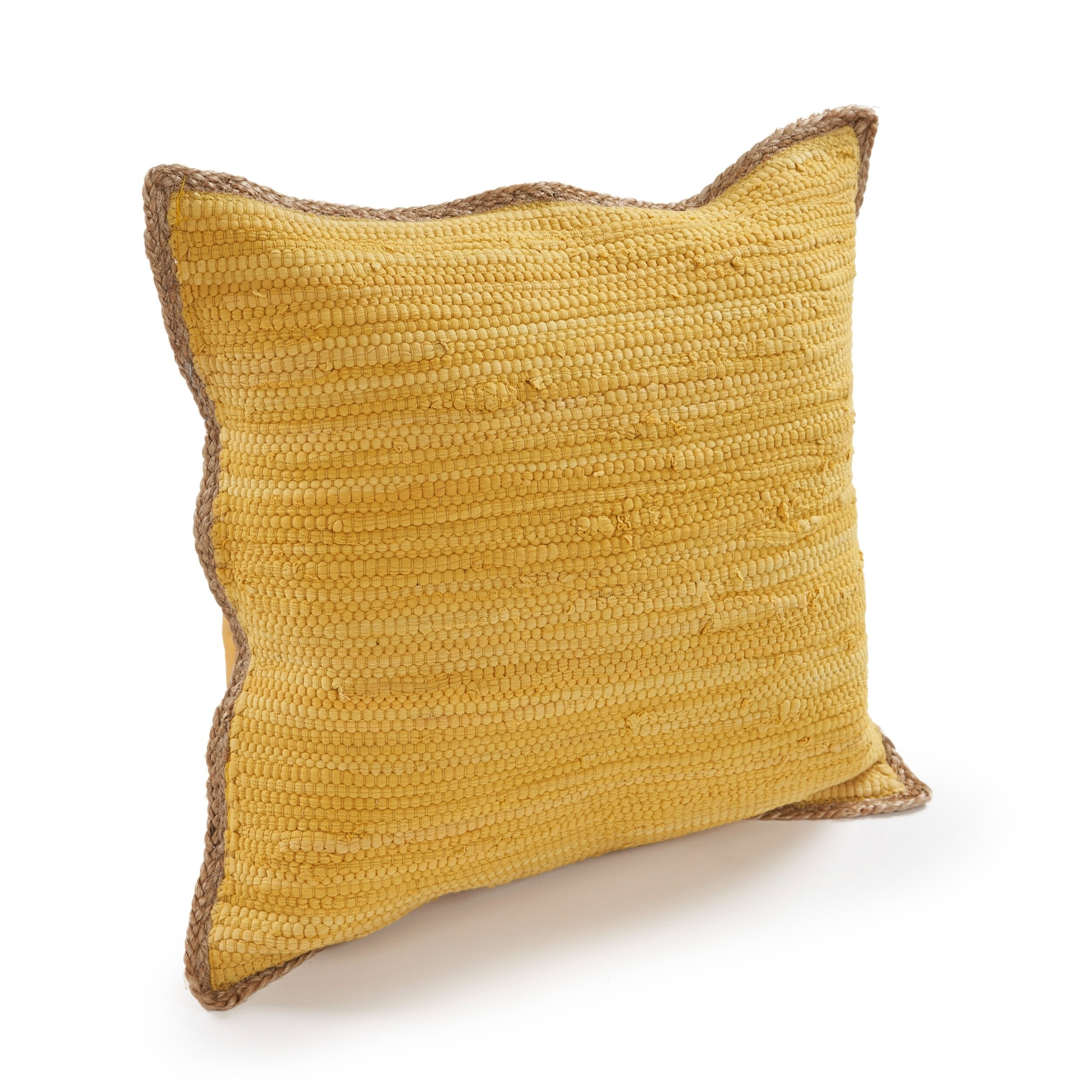 Ox Bay Ringo 20" x 20" Yellow Jute Bordered Striped Cotton Adult Decorative Throw Pillow